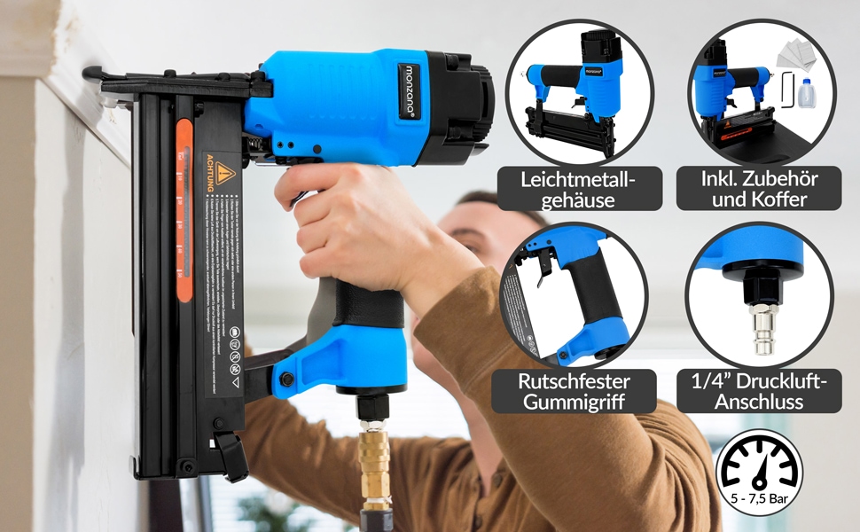 2in1 Druckluft-Nagler und Tacker mit Koffer + Nägel + Sechskant + Öl