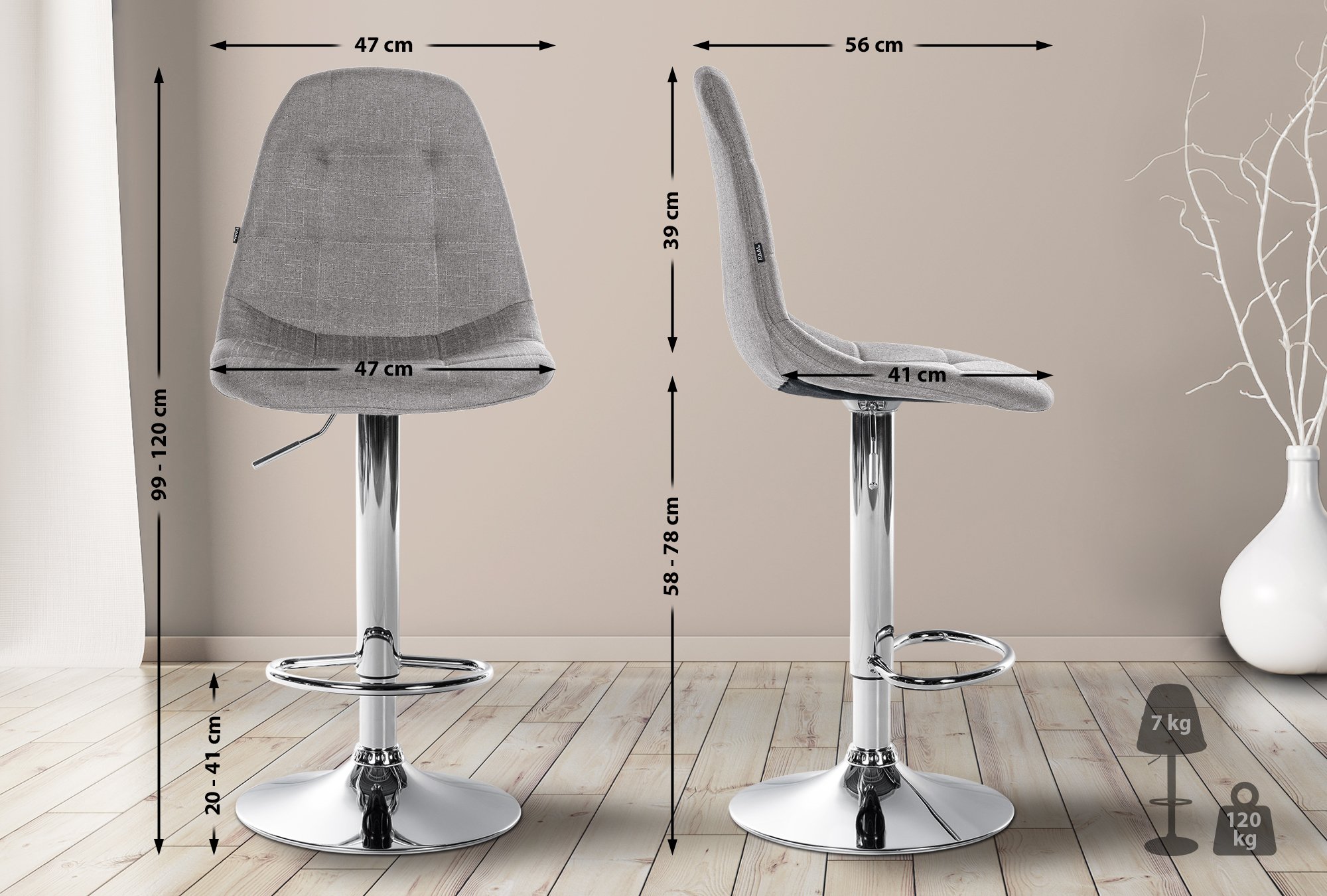 Barhocker Elmore Stoff C, grau