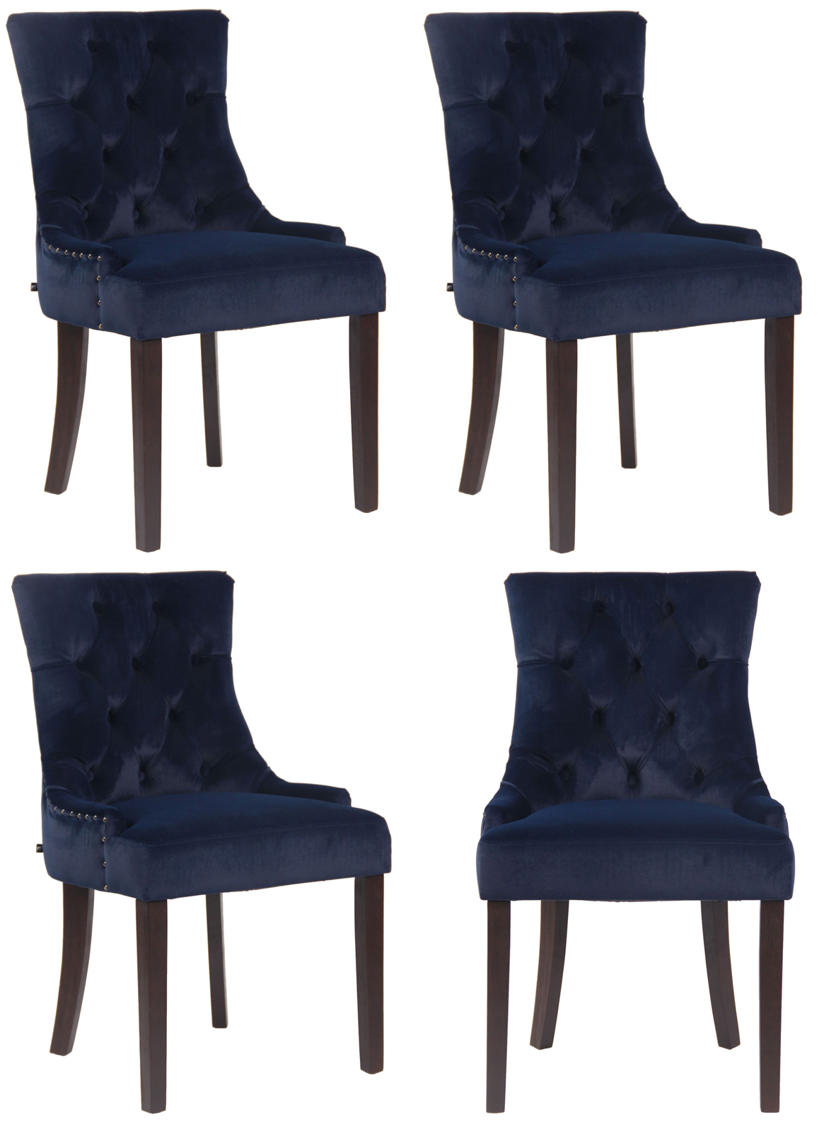 4er Set Esszimmerstühle Aberdeen Samt antik, blau