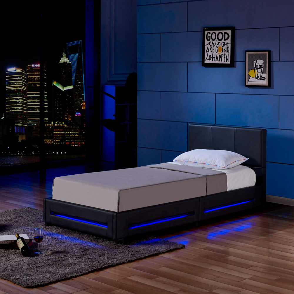 LED Bett ASTEROID mit Matratze - 90 x 200 cm Schwarz