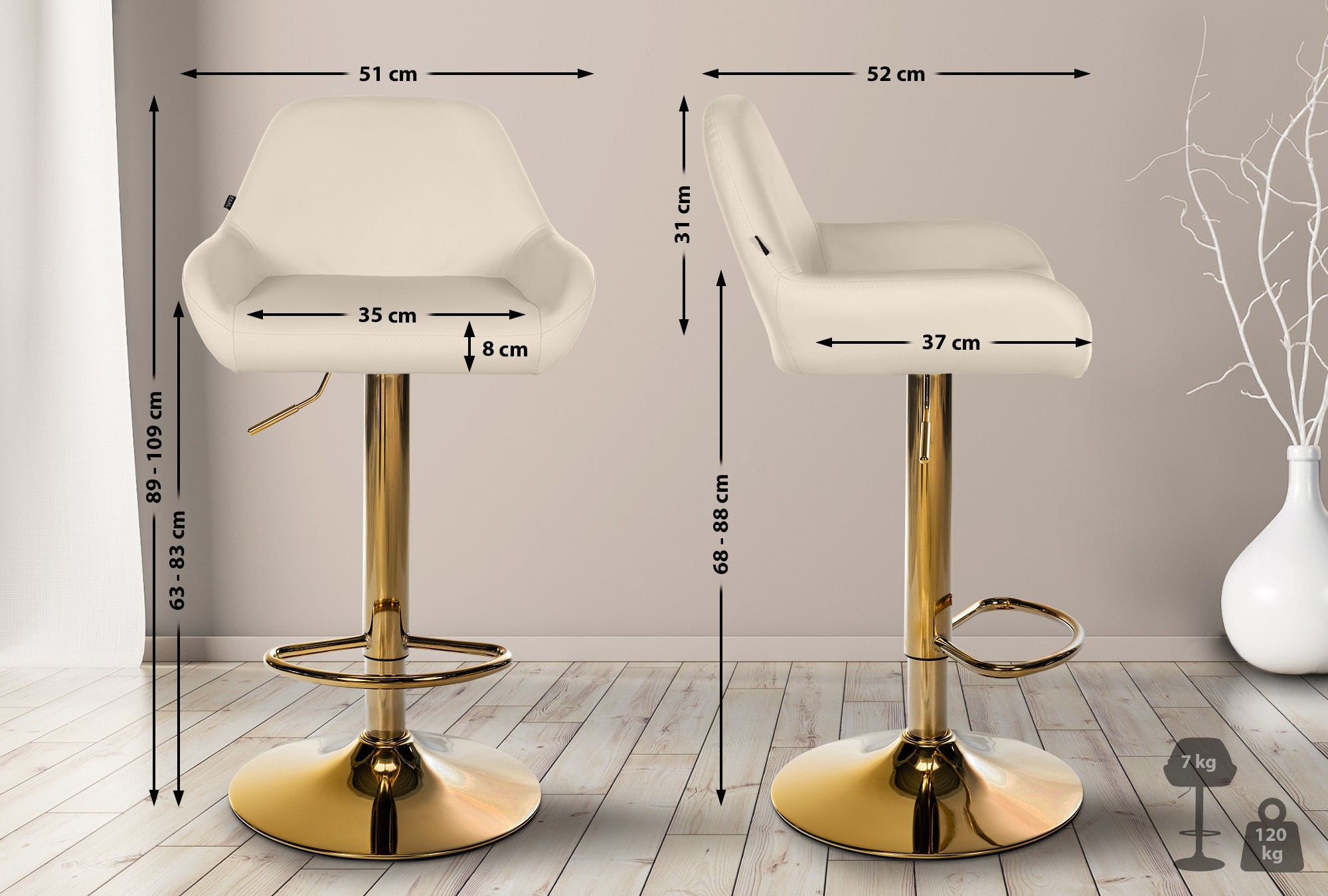 Barhocker Braga Gold Kunstleder, creme