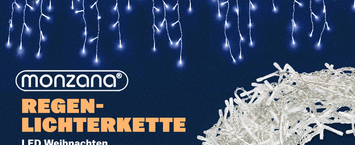 Regenlichterkette LED Weihnachten Kaltweiß 10m Fernbedienung