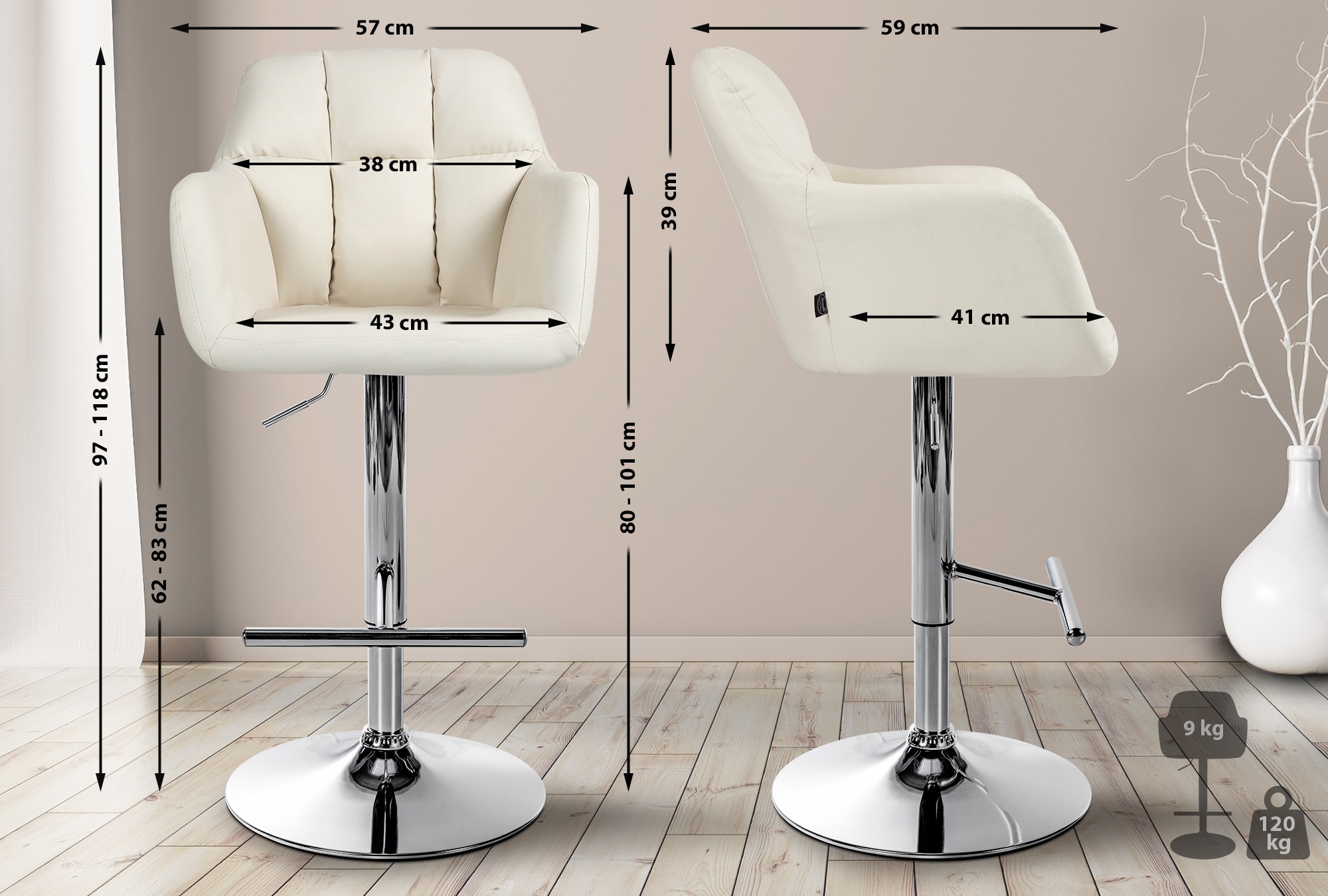 Barhocker Natoma Kunstleder chrom, creme