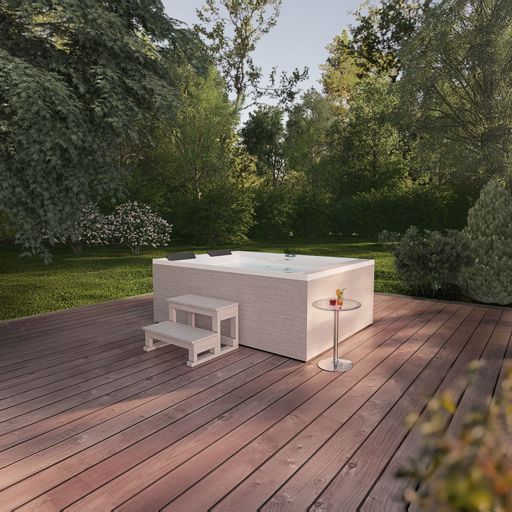 Outdoor Whirlpool NIMBUS mit Treppe und Thermoabdeckung - 190 x 140 cm für 2 Personen