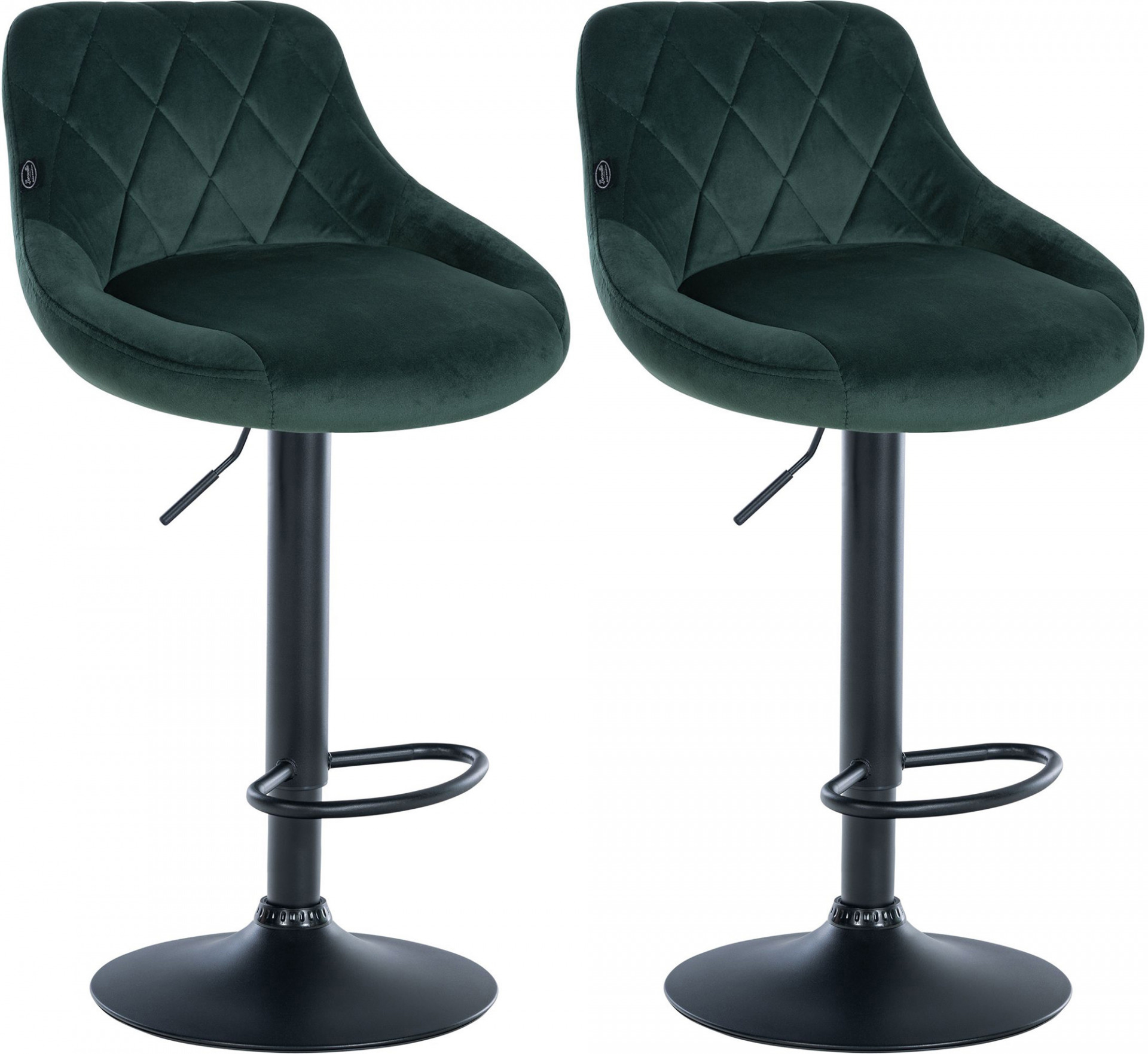 2er Set Barhocker Lazio Samt schwarz, dunkelgrün
