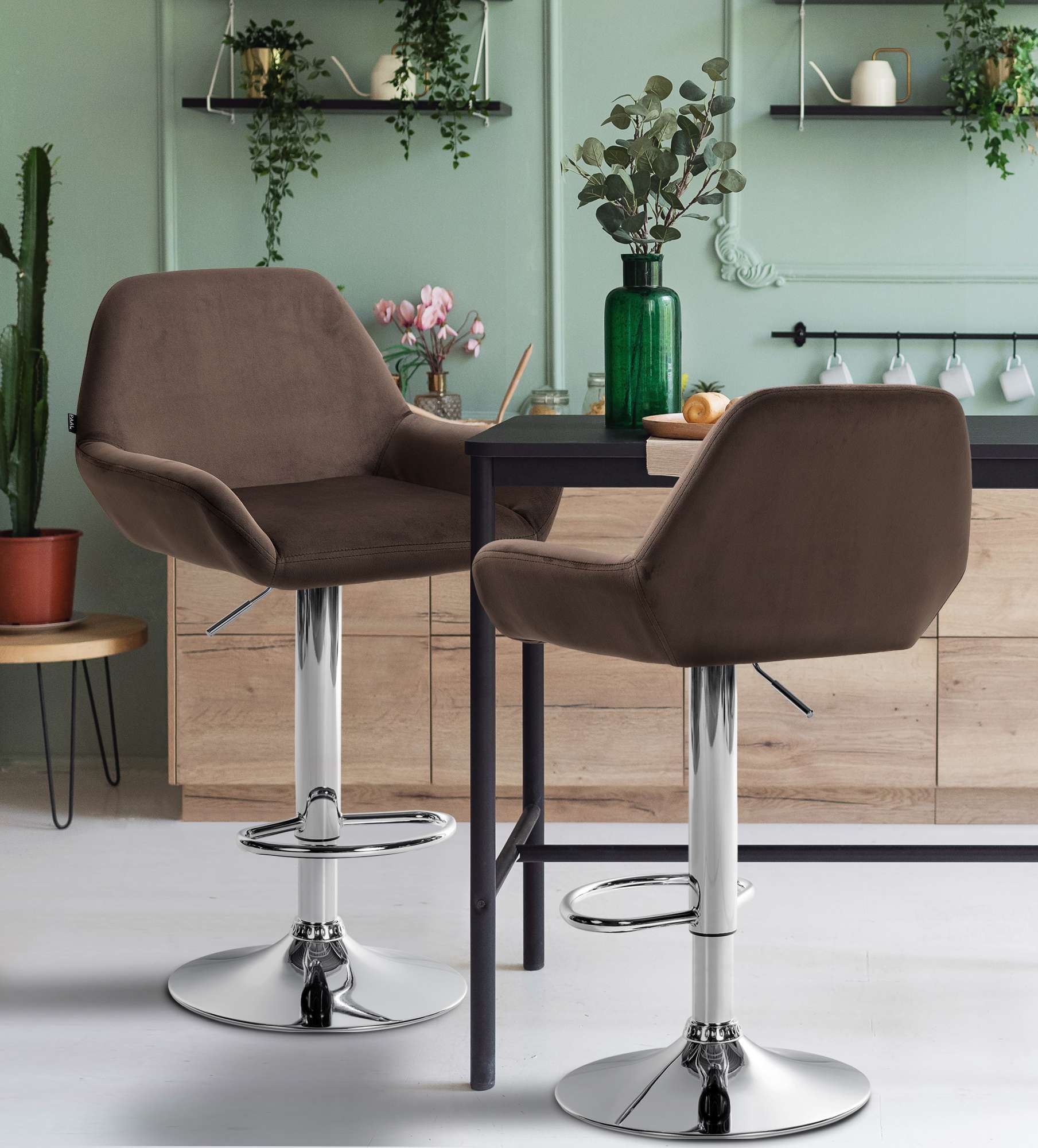 Barhocker Braga Samt chrom, braun