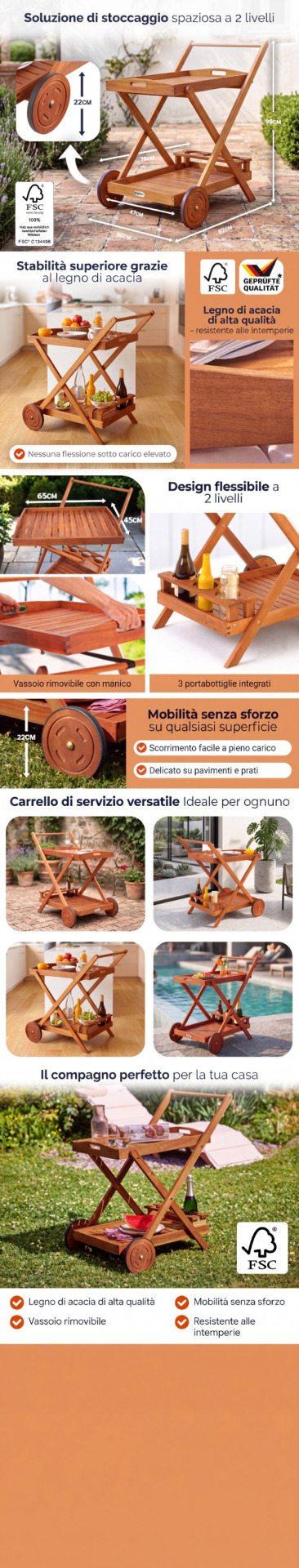 Servierwagen mit Rollen Akazienholz FSC®-zertifiziert
