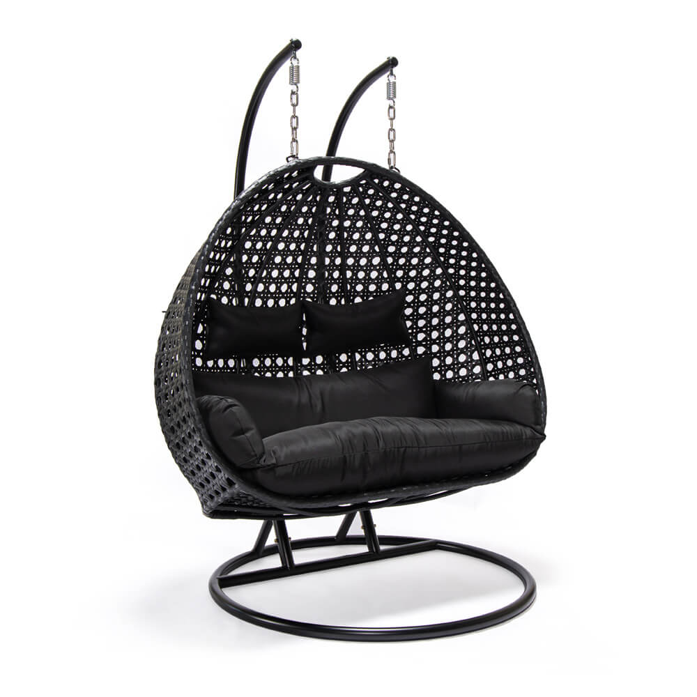 Polyrattan Hängesessel mit Regenabdeckung TWIN - Schwarz für 2 Personen