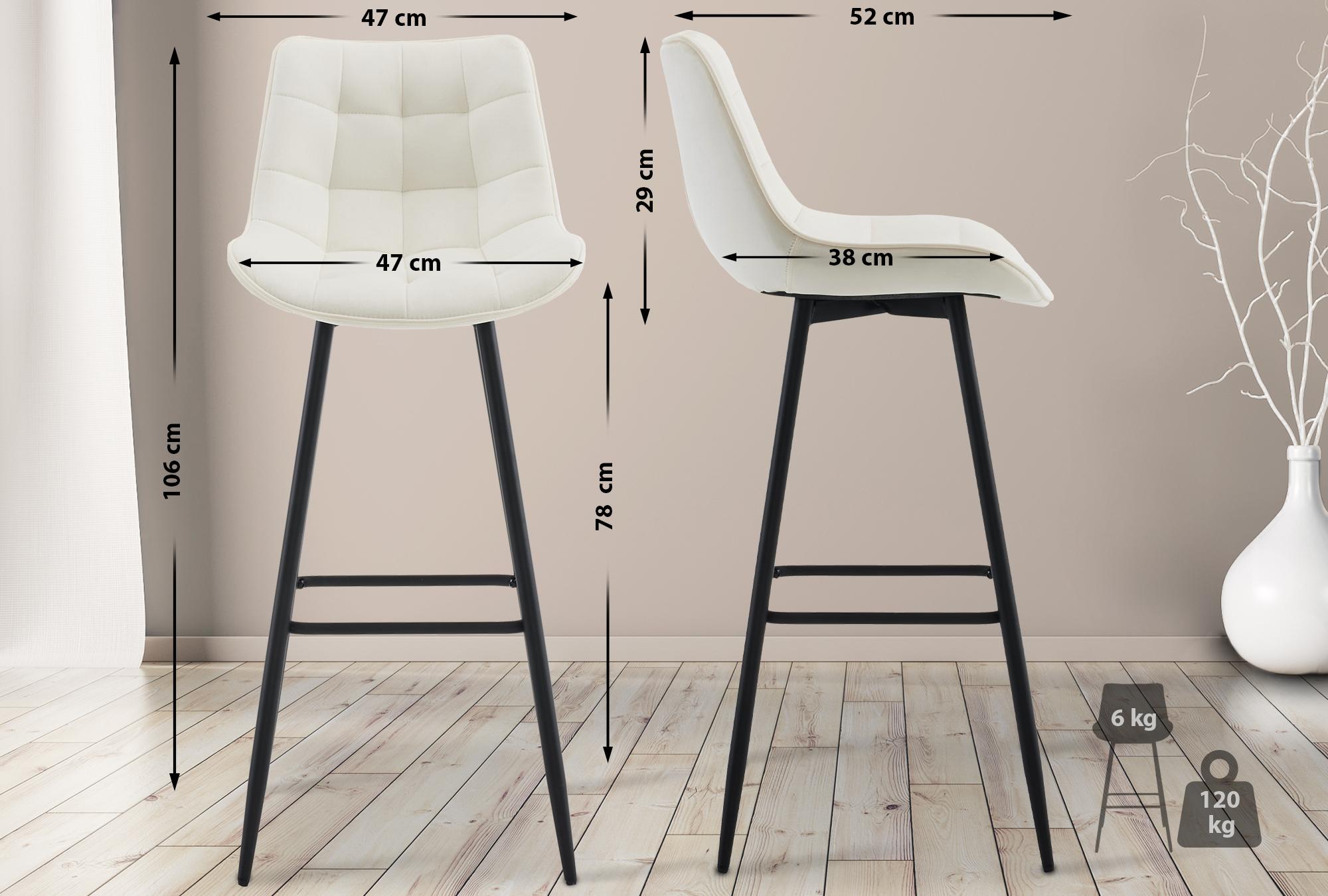 2er Set Barhocker Dartford Samt, creme