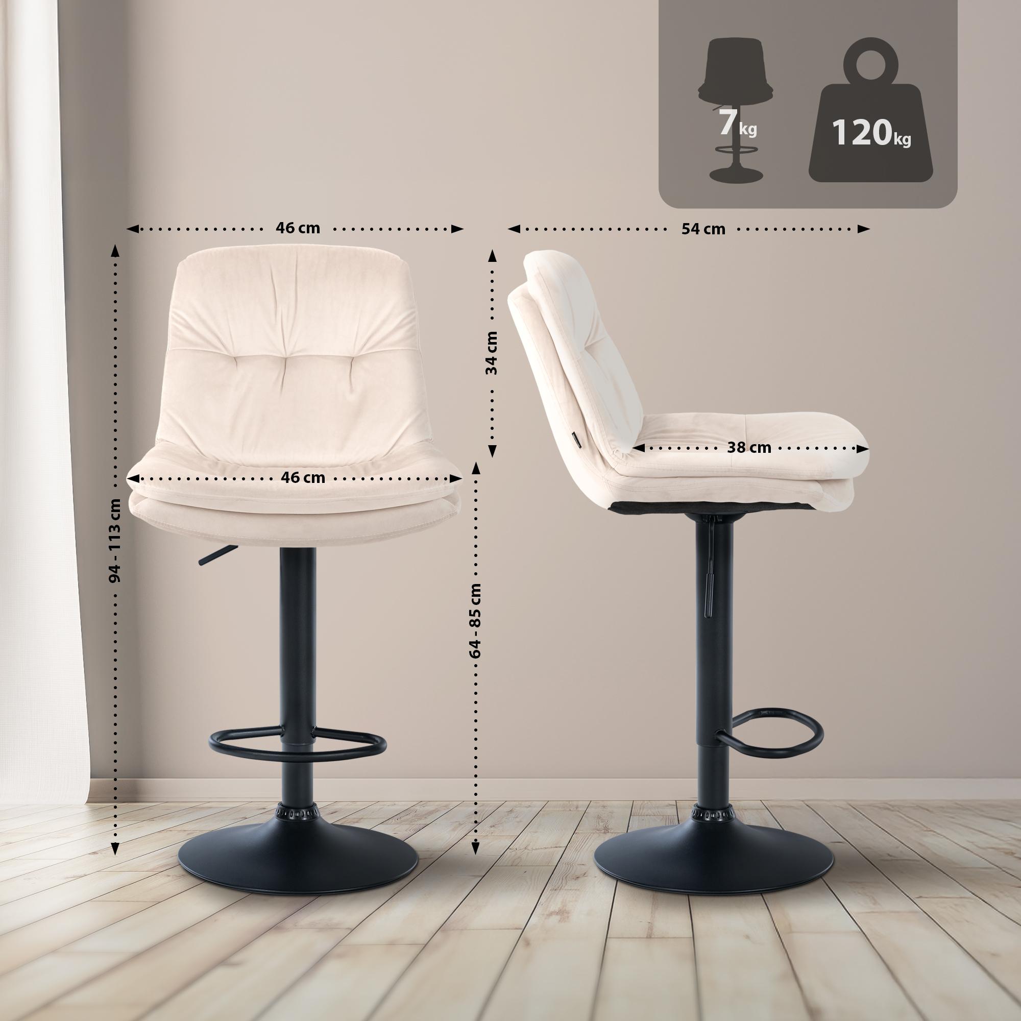 Barhocker Laurel Samt schwarz, creme