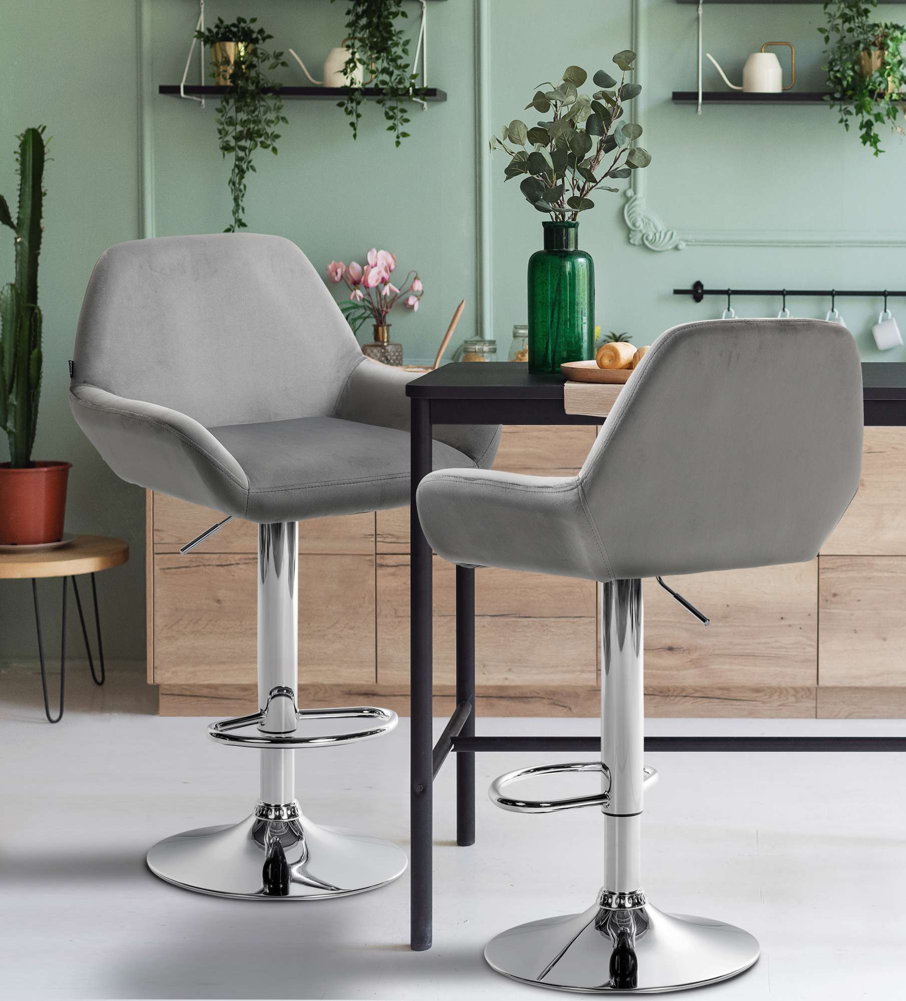 Barhocker Braga Samt chrom, grau