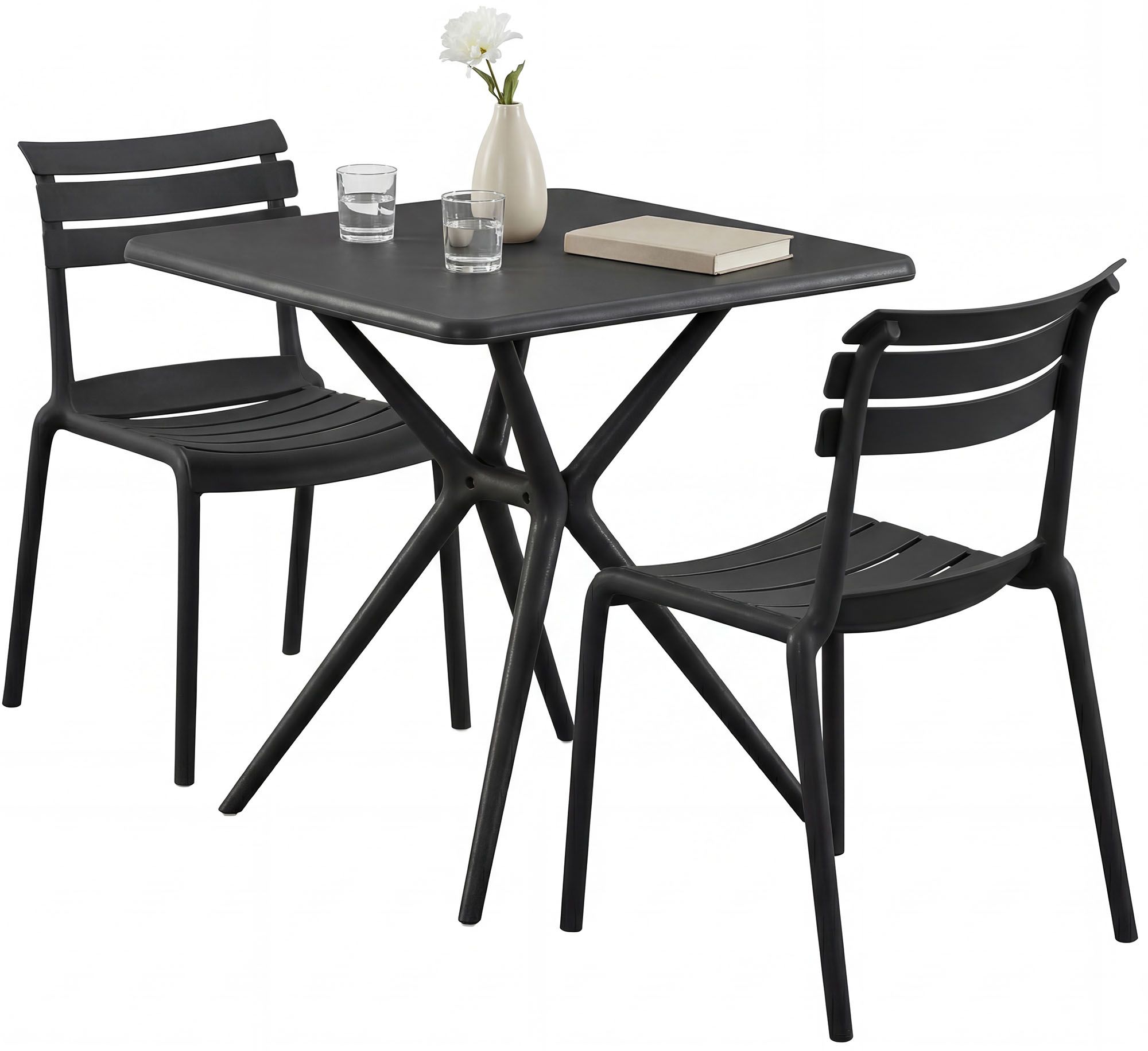 Gartenmöbel-Set Vela mit 2 Stühlen, schwarz