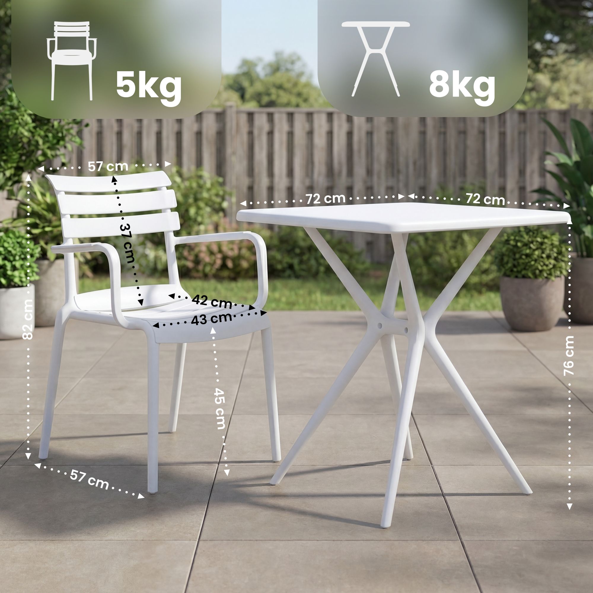 Gartenmöbel-Set Avena mit 4 Stühlen, weiß