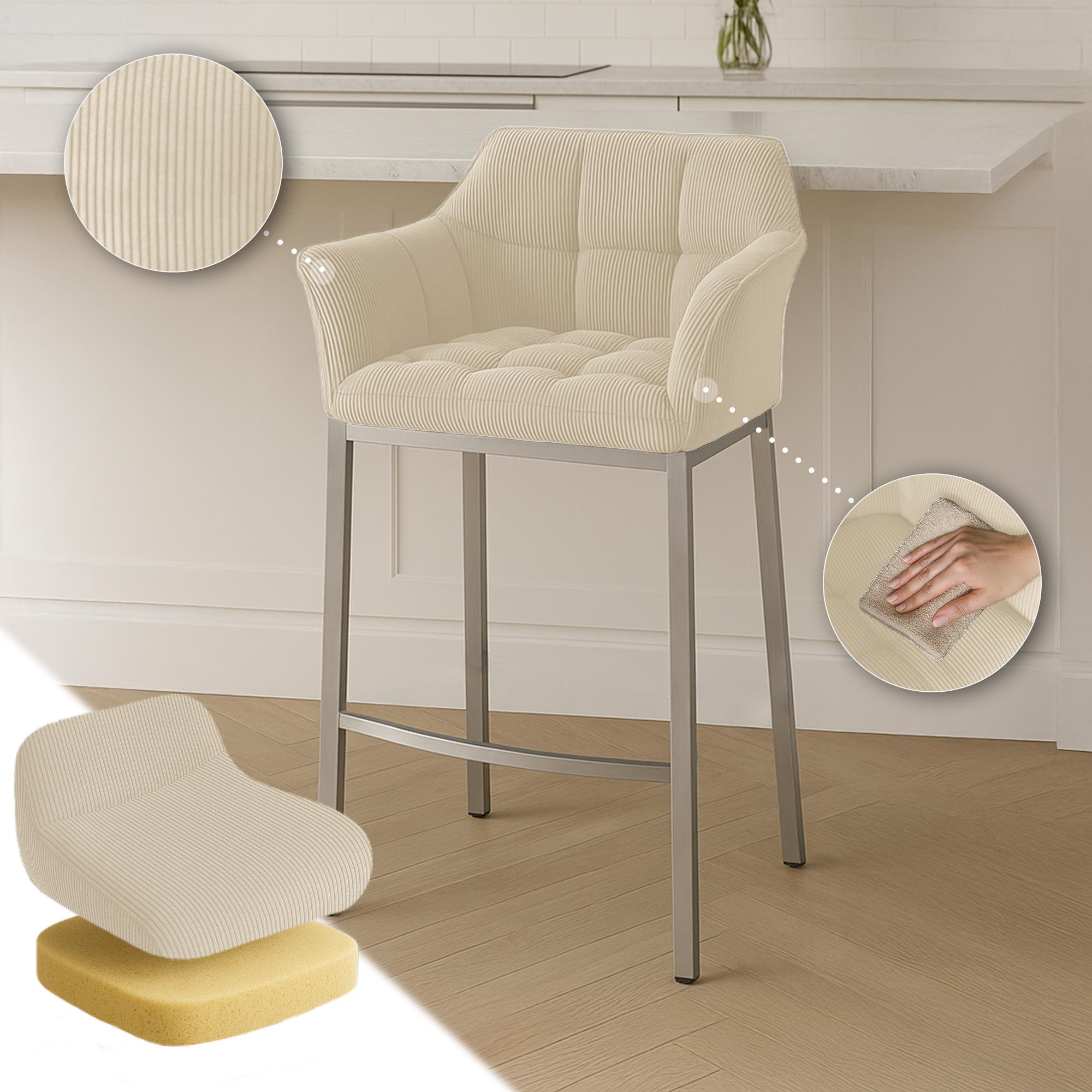 Barhocker Damaso E Cord mit 4-Fuß Gestell, creme