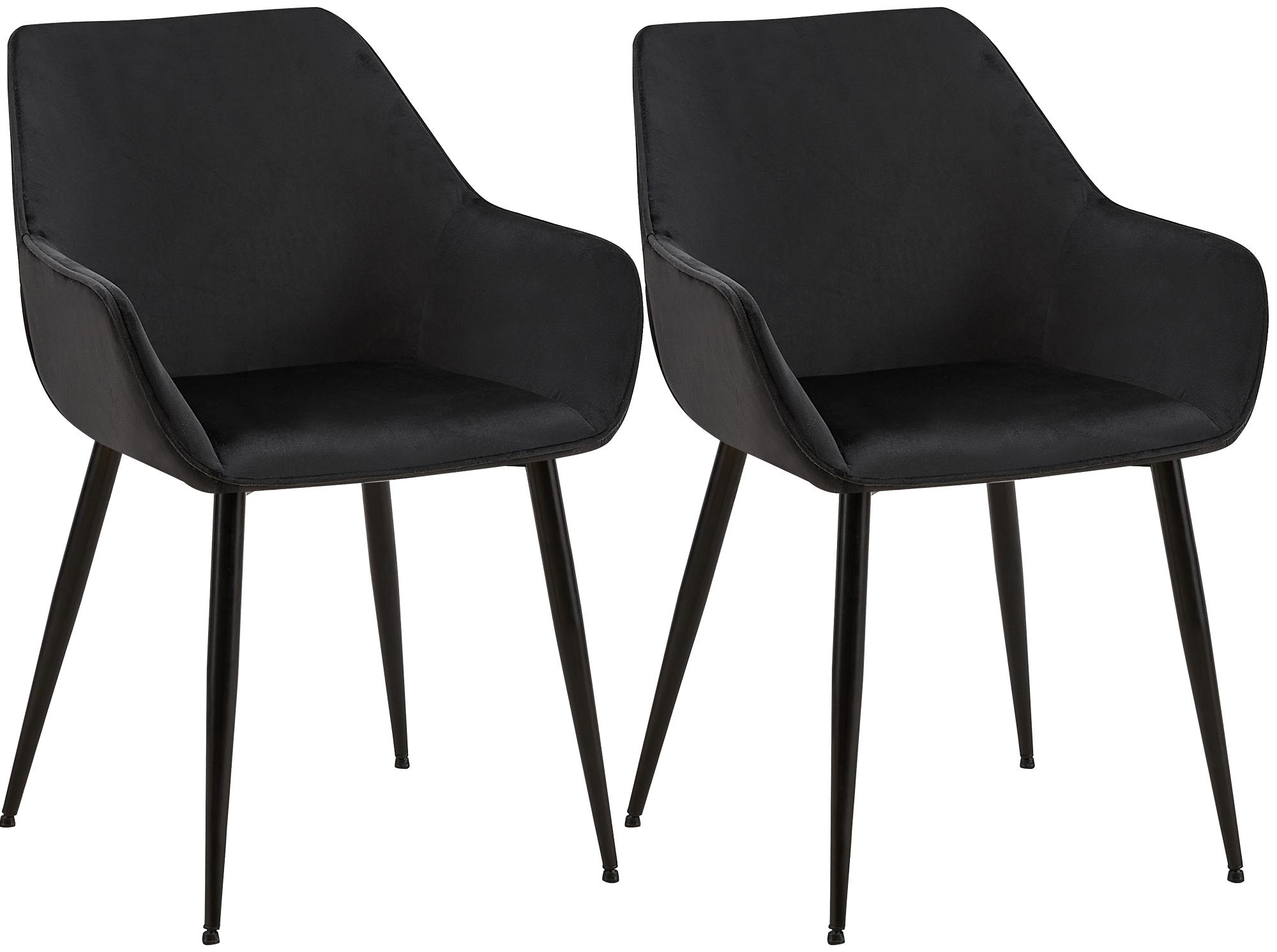 2er Set Esszimmerstuhl Vessa Samt, schwarz