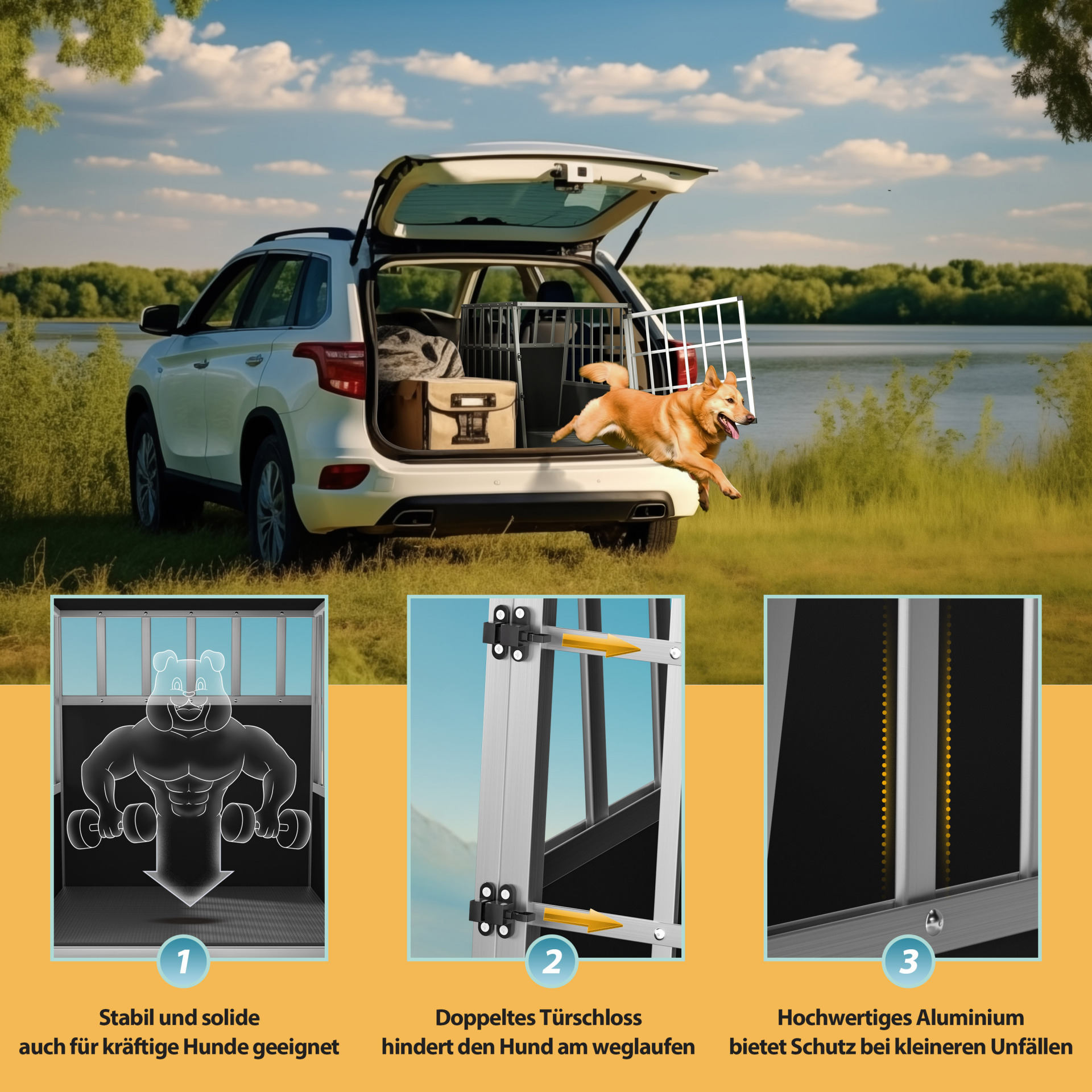 Hundetransportbox L Alu 90x66x72cm