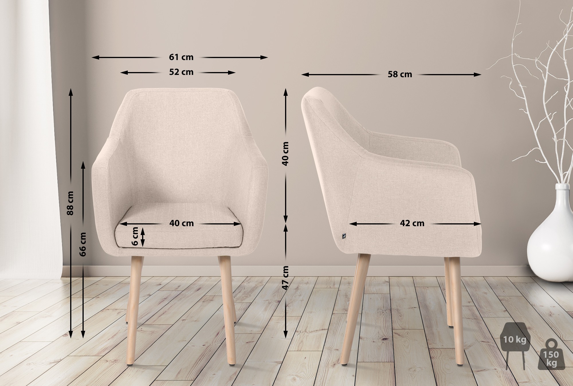 Besucherstuhl Utrecht Stoff natura, beige