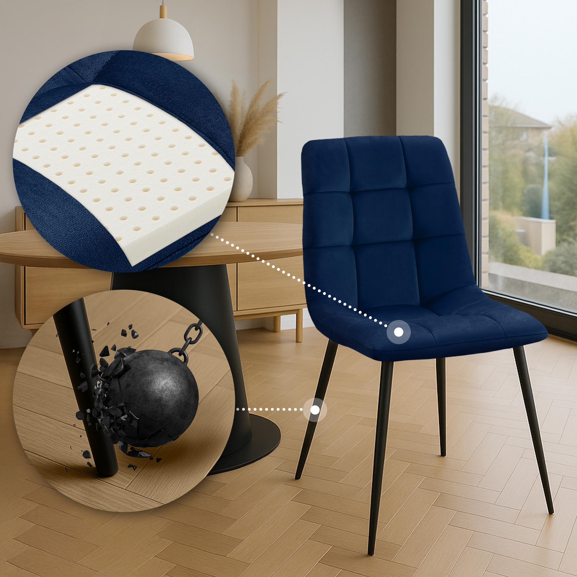 4er Set Esszimmerstuhl Tilde Samt, blau