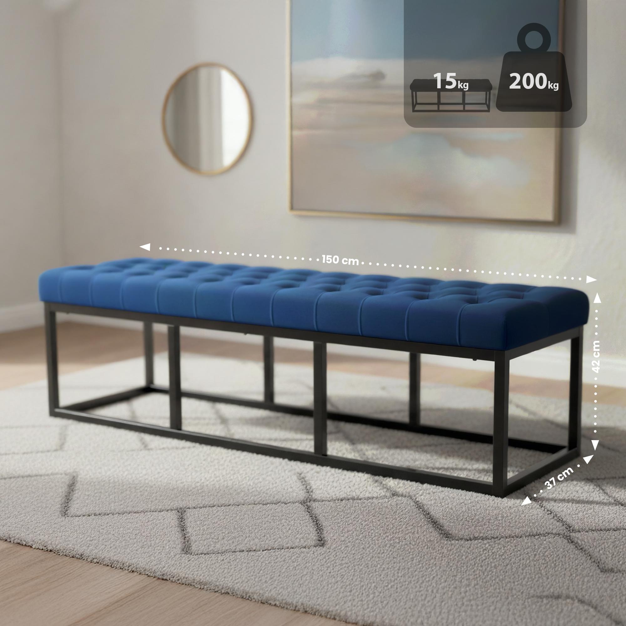 Sitzbank Polson Samt Schwarz 150 cm, blau