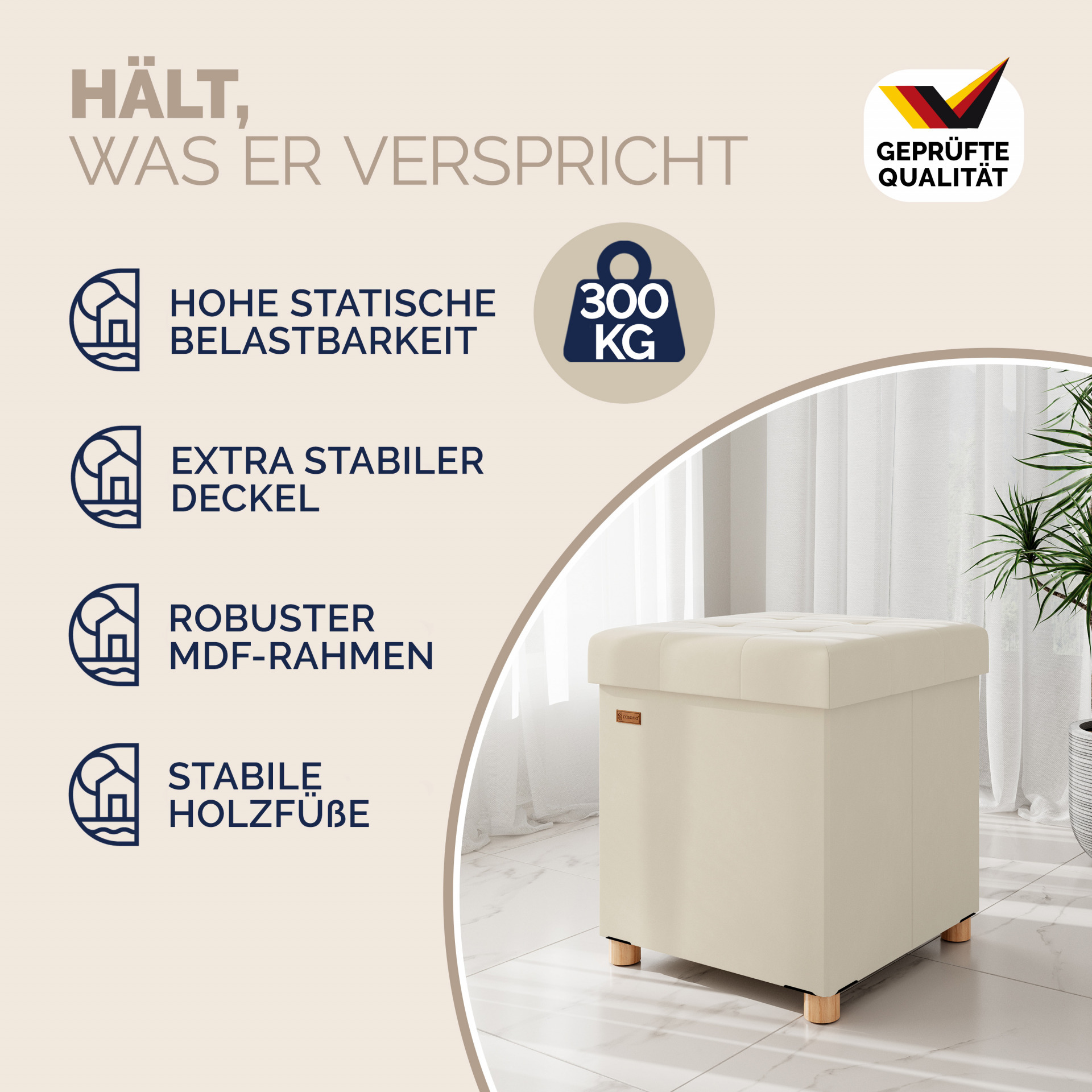 Sitzhocker Beige Samt 42x38x38cm faltbar