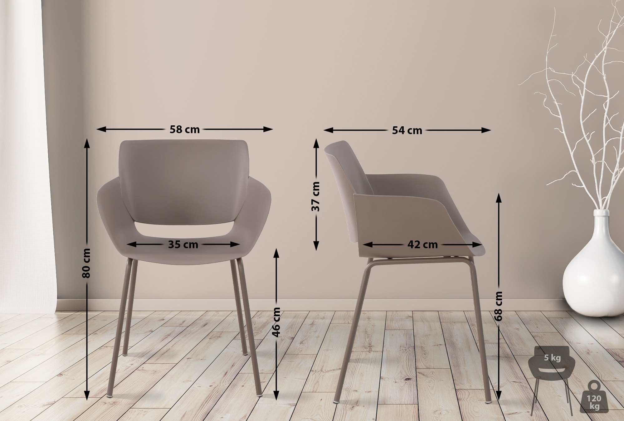 2er Set Stuhl Alpena, taupe