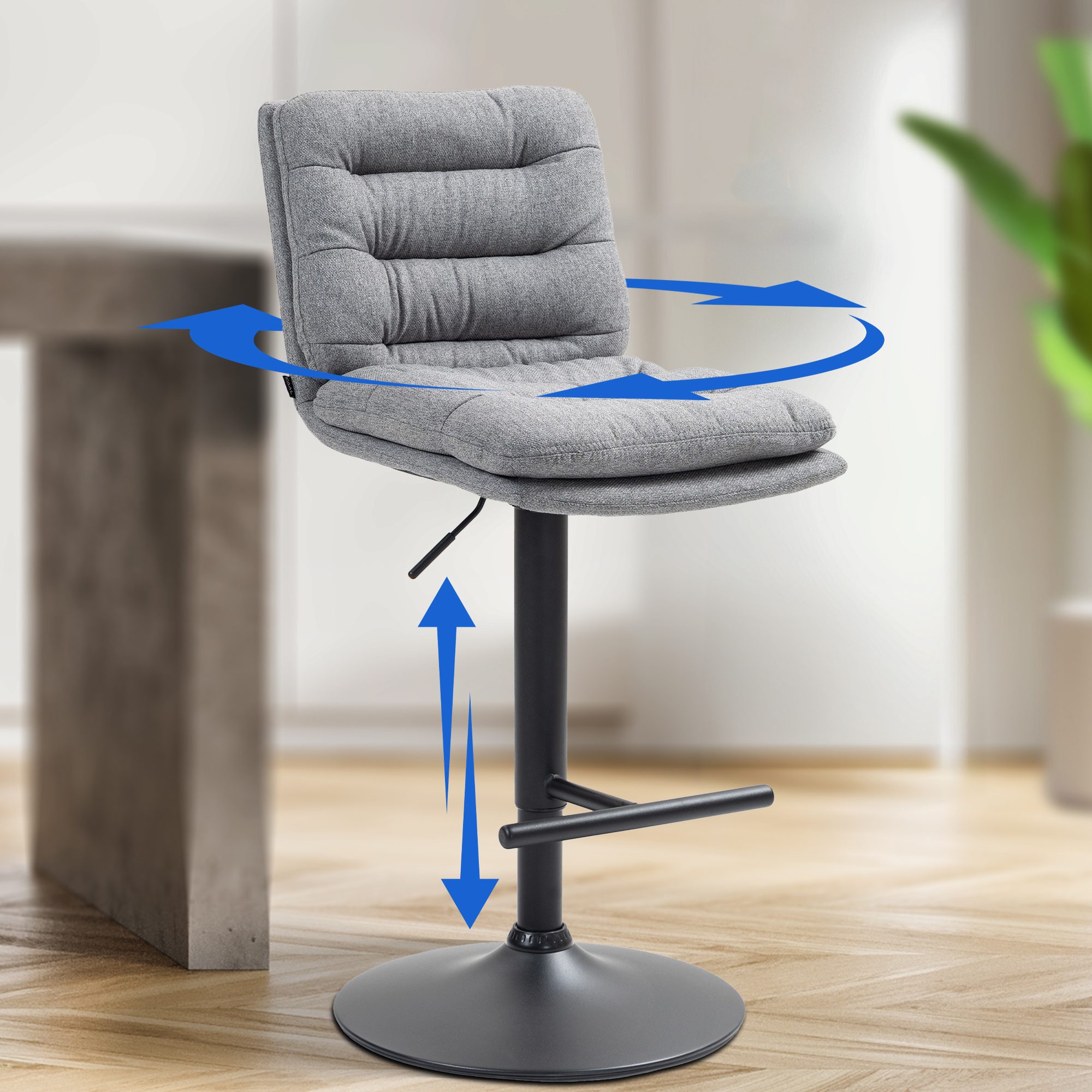 Barhocker Damar Stoff schwarz, grau