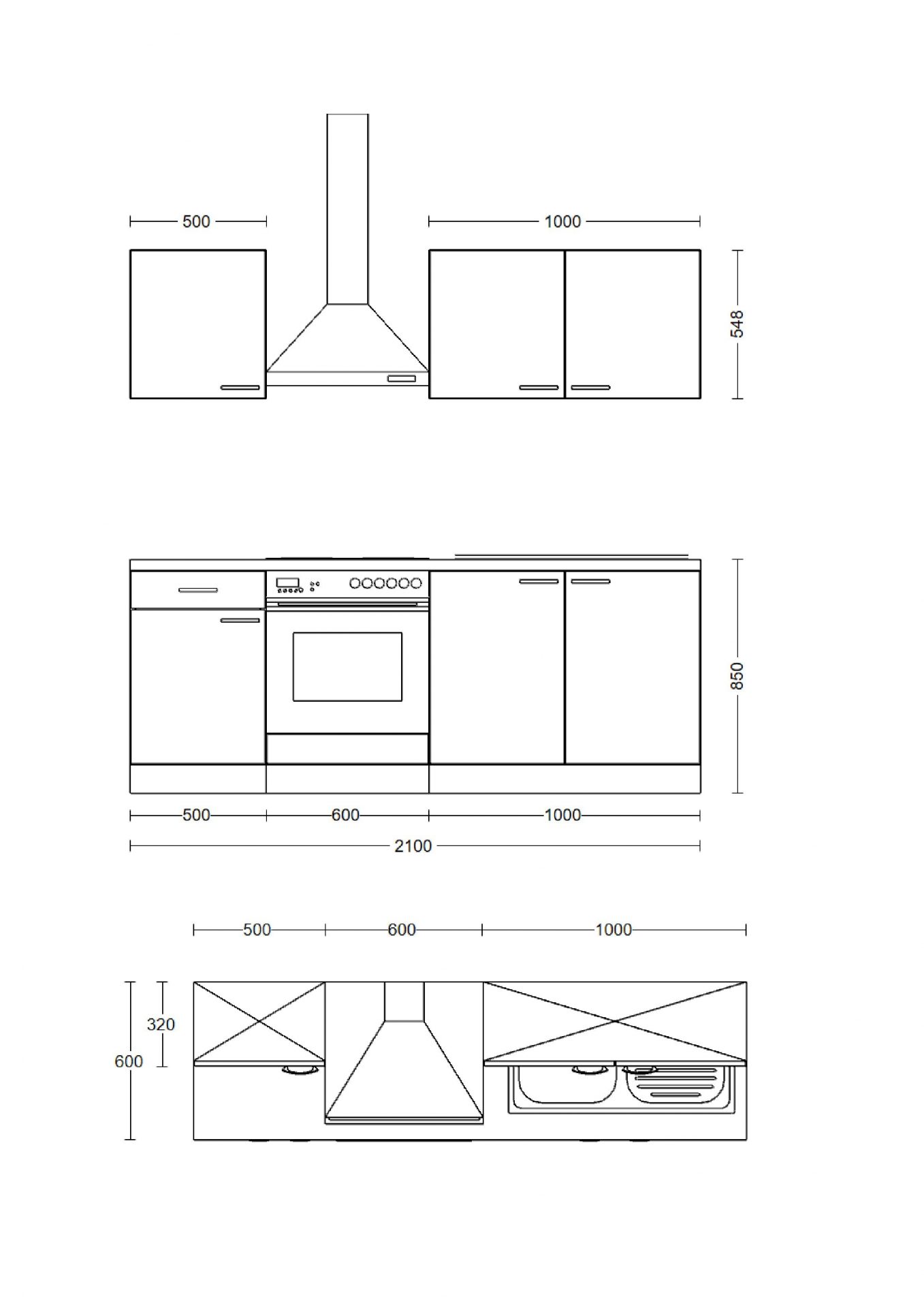 Küchenzeile Capri 210 cm mit E-Geräten