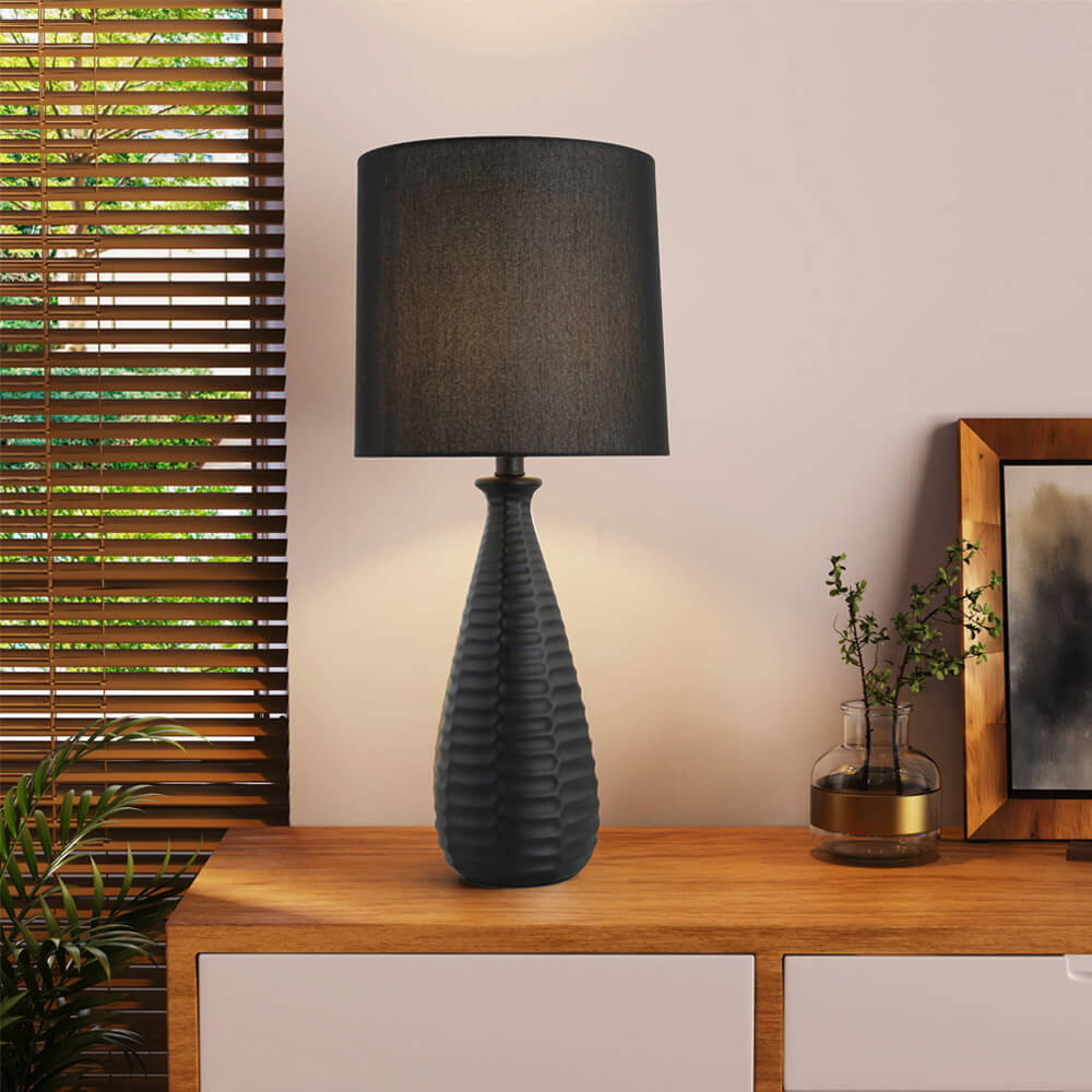 Große Tischlampe mit Stoffschirm MELVA - Schwarz
