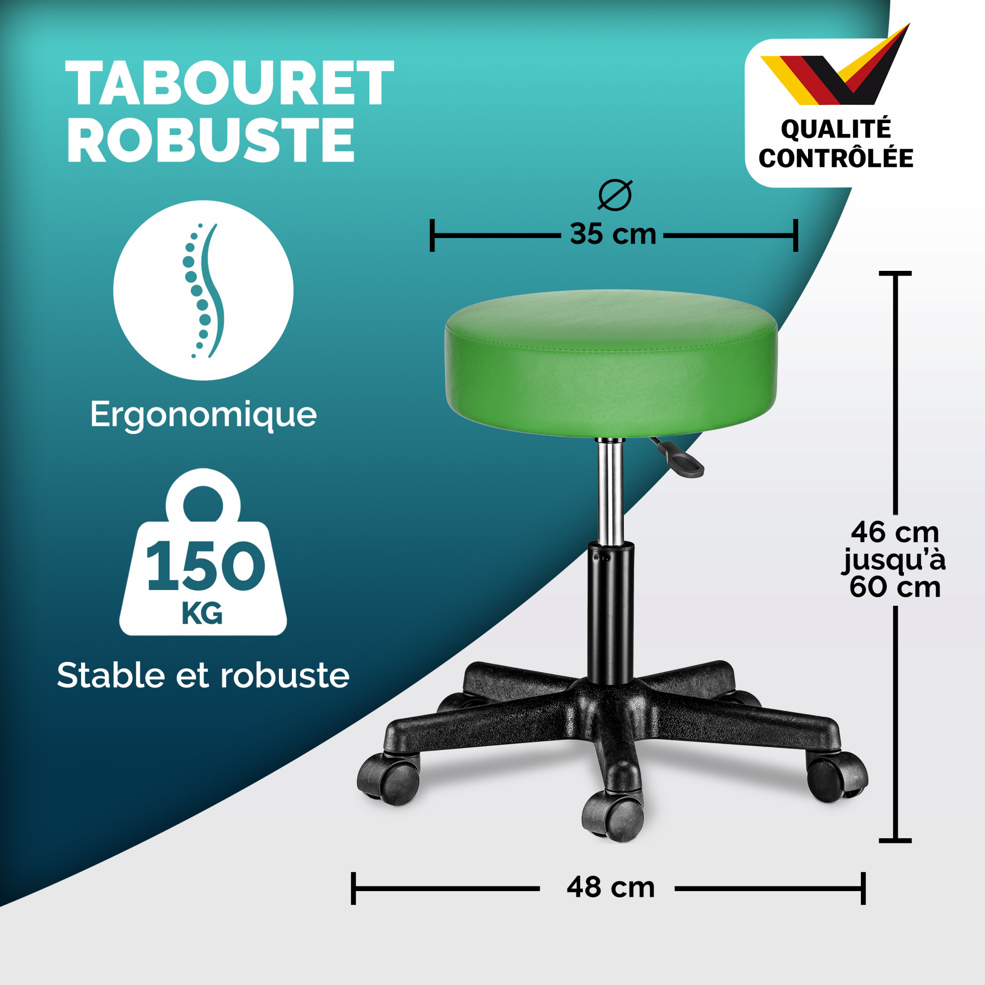 Rollhocker Kunstleder Grün 360° drehbar