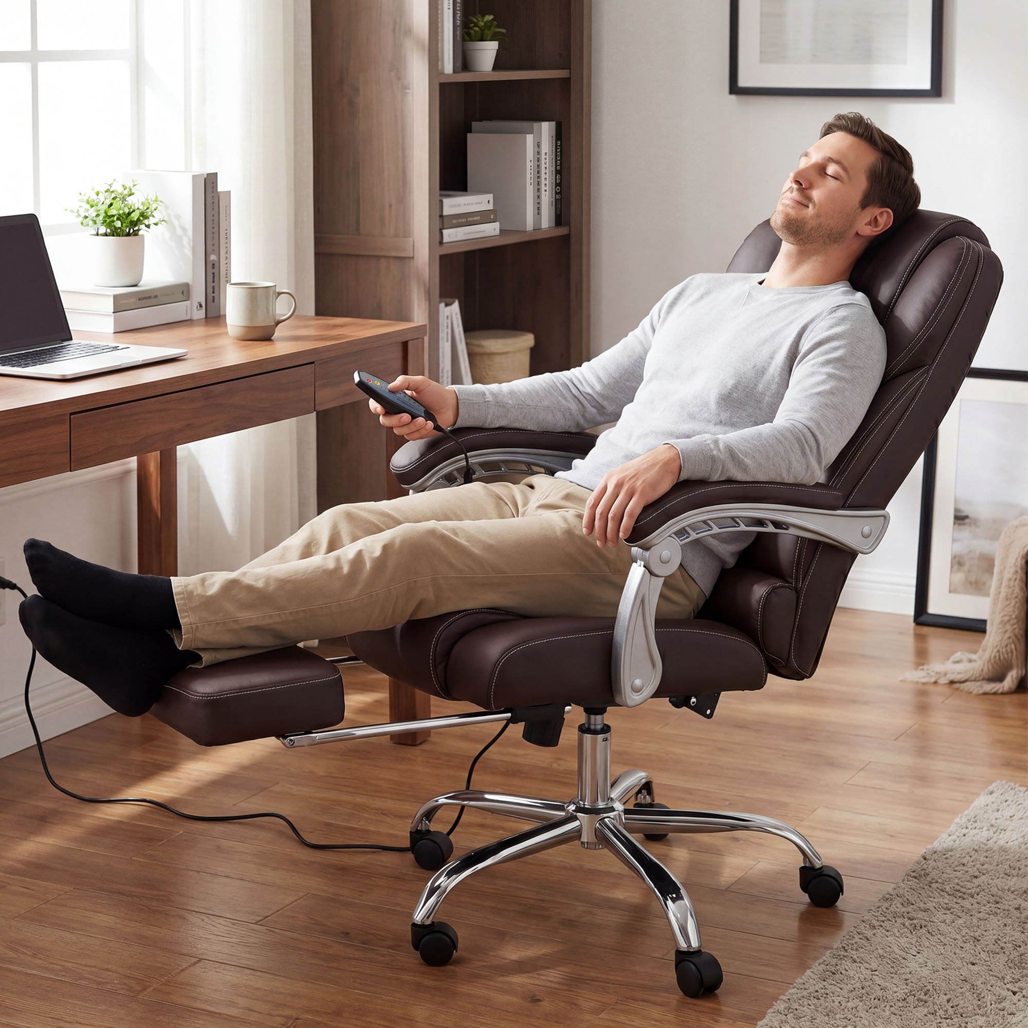 Bürostuhl Pacific Echtleder mit Massagefunktion, braun