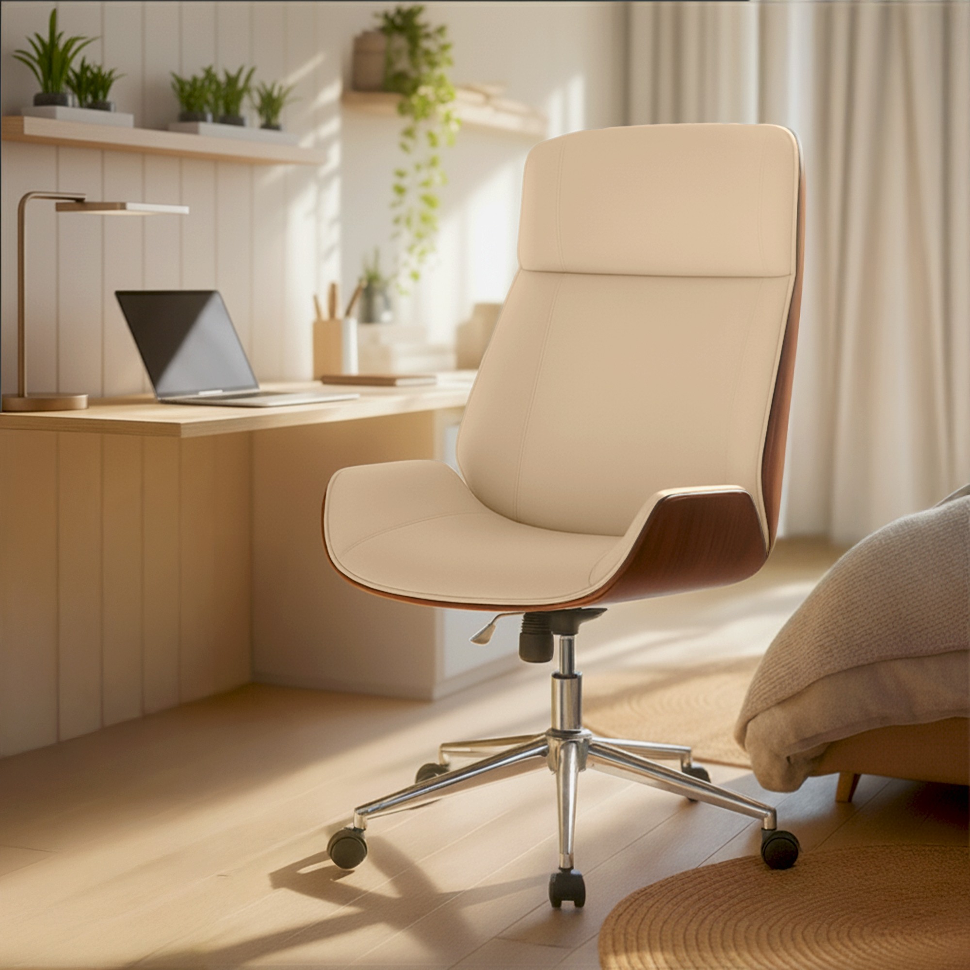 Bürostuhl Varel Kunstleder, walnuss/creme