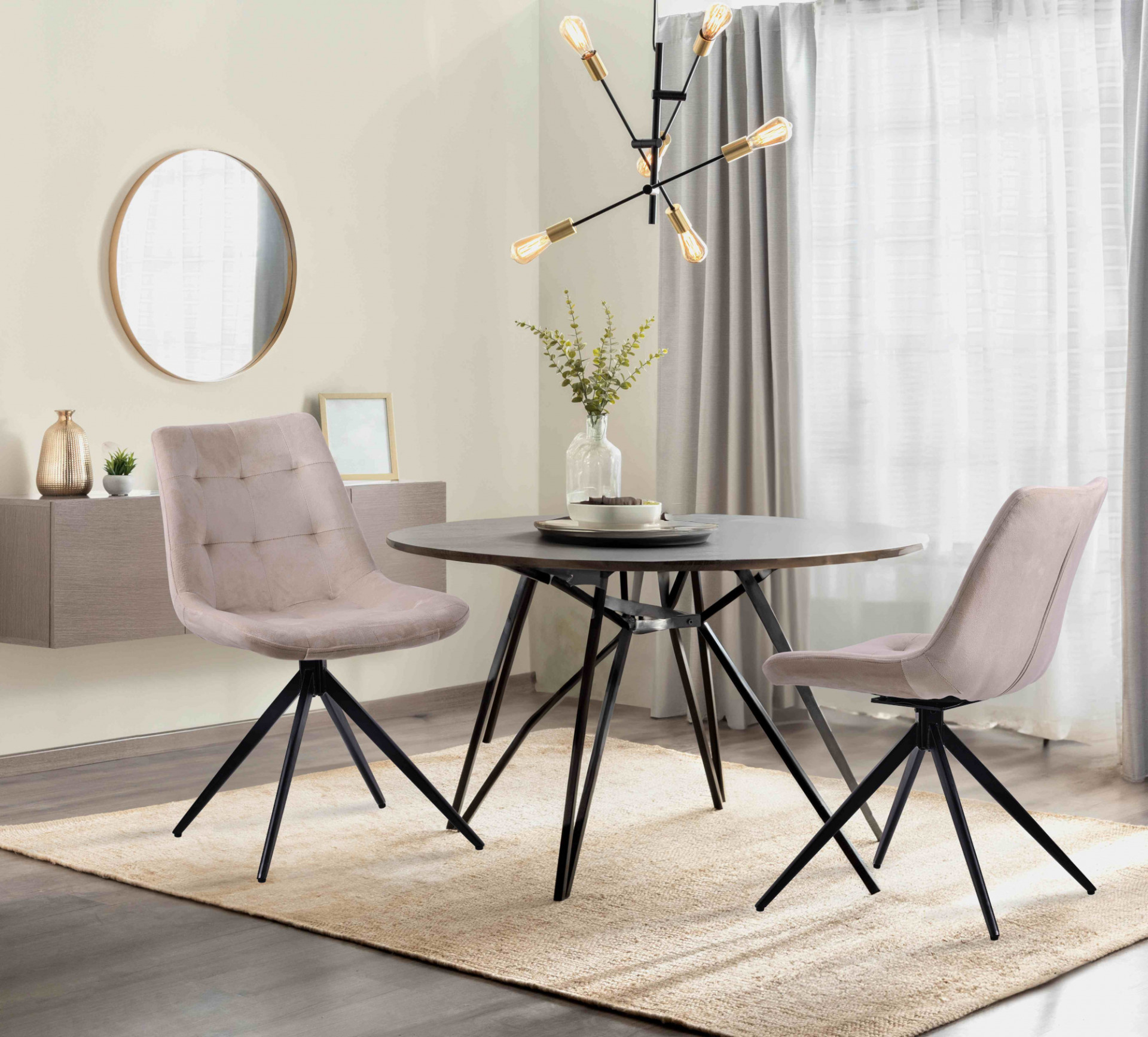2er Set Esszimmerstuhl Merna Samt, creme
