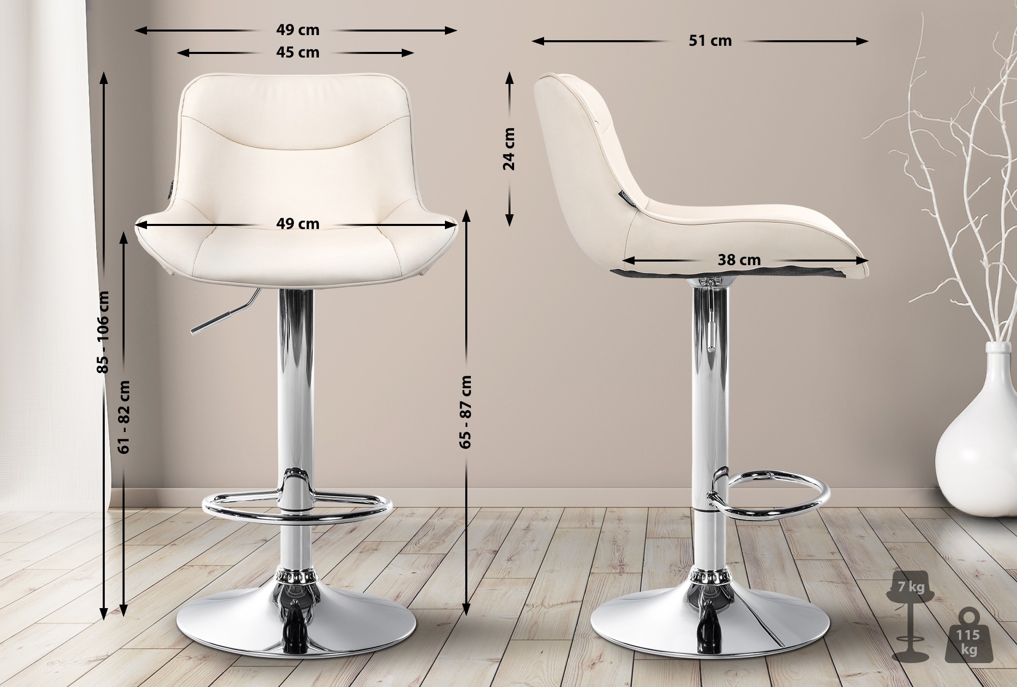 Barhocker Vonore Kunstleder chrom, creme