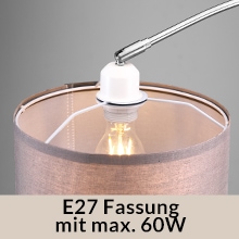 Design Bogenlampe Grau Leinen 150-175cm verstellbar