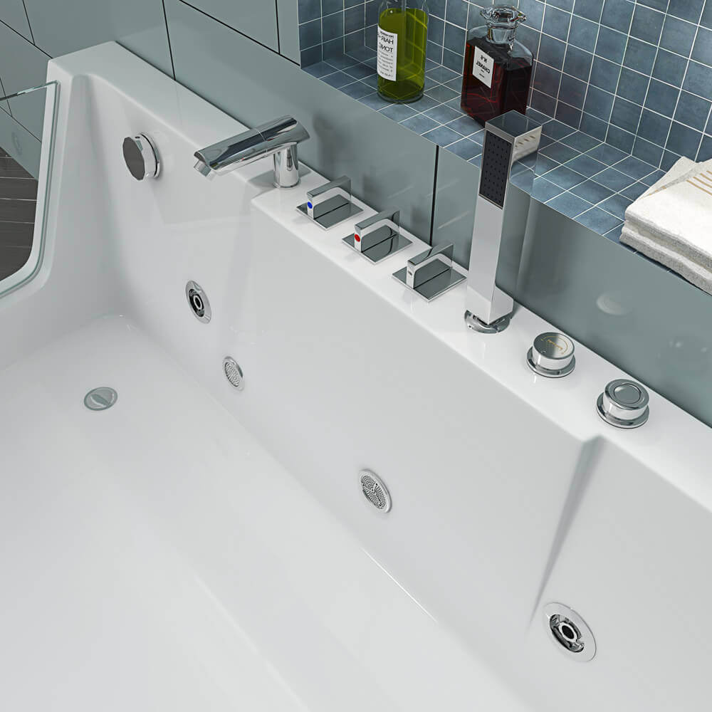 Whirlpool Badewanne mit Lichttherapie CARICA - 170 x 80 cm Links
