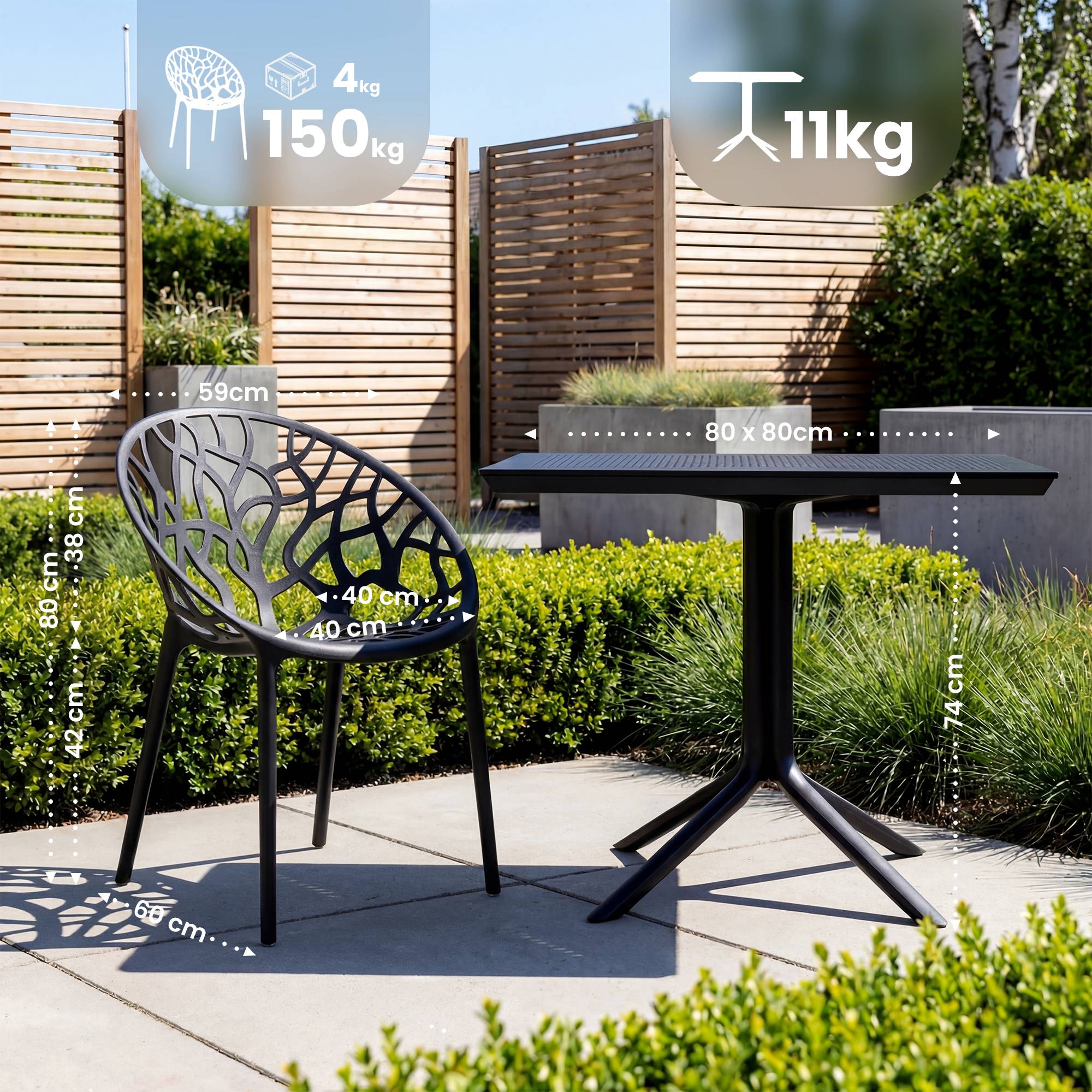 Gartenmöbel-Set Avara mit 2 Stühlen, schwarz