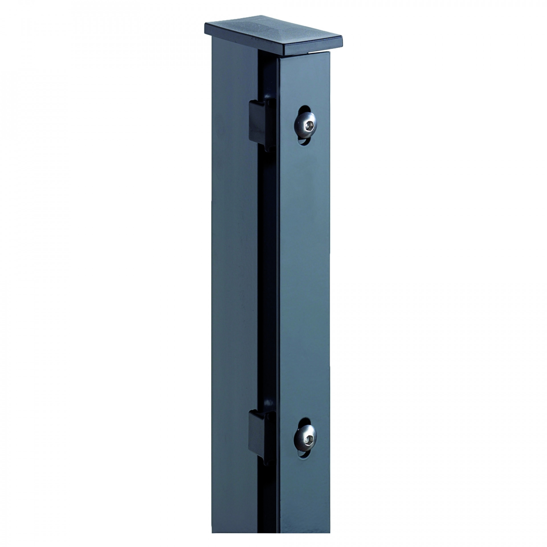 JERRY Eck-Zaunpfosten RAL 7016 anthrazit, für 2030 mm Zaun, RR60/40 x 2600 mm, mit Flacheisenleiste