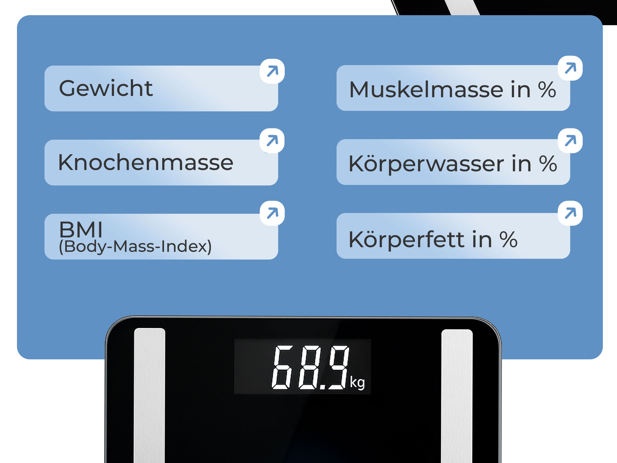 Digitale Personenwaage mit BIA-Sensorsystem schwarz