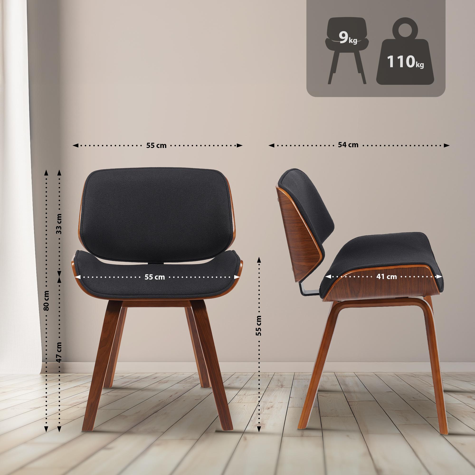 2er Set Besucherstuhl Beverley Stoff, walnuss/schwarz
