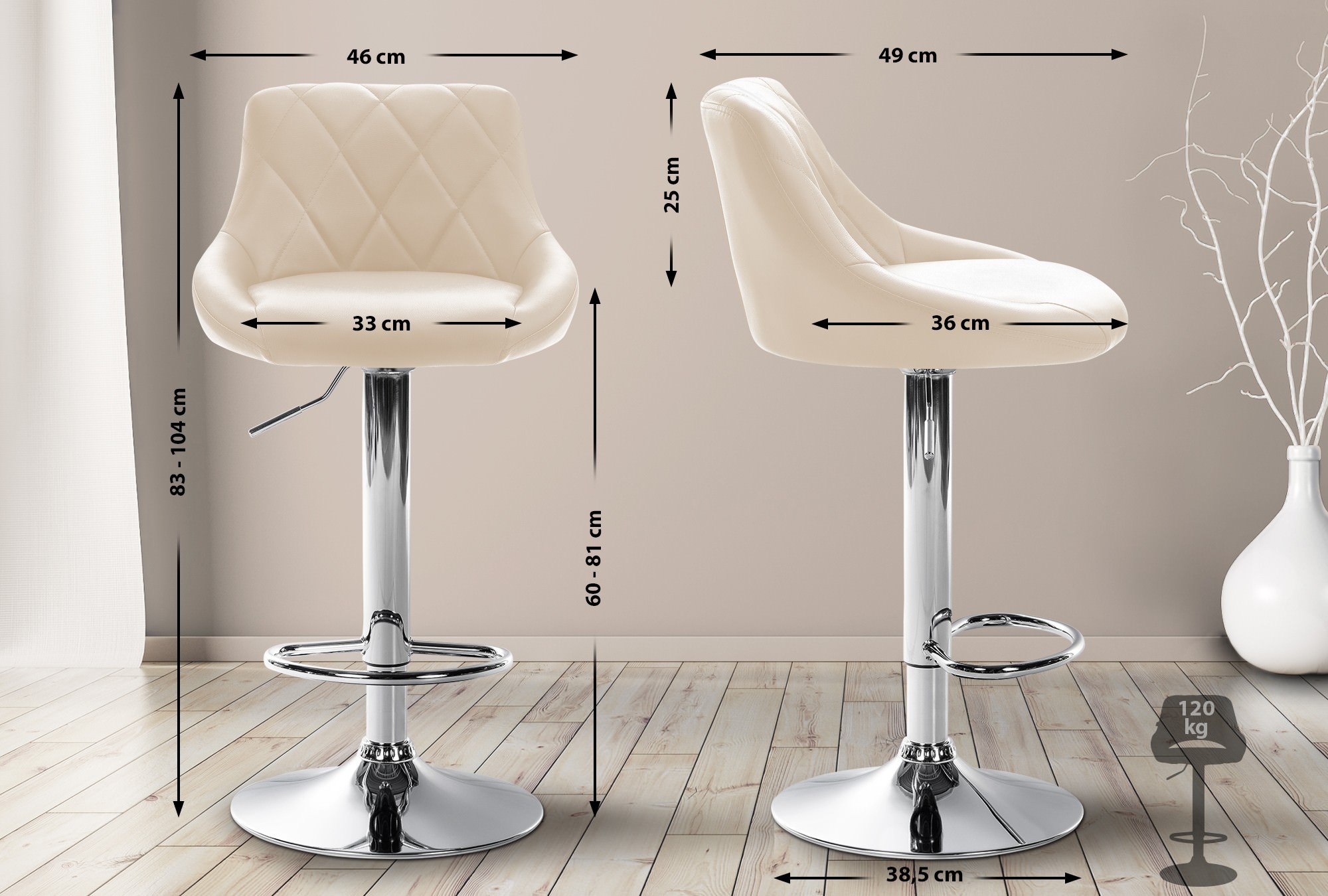 Barhocker Lazio Kunstleder chrom, creme
