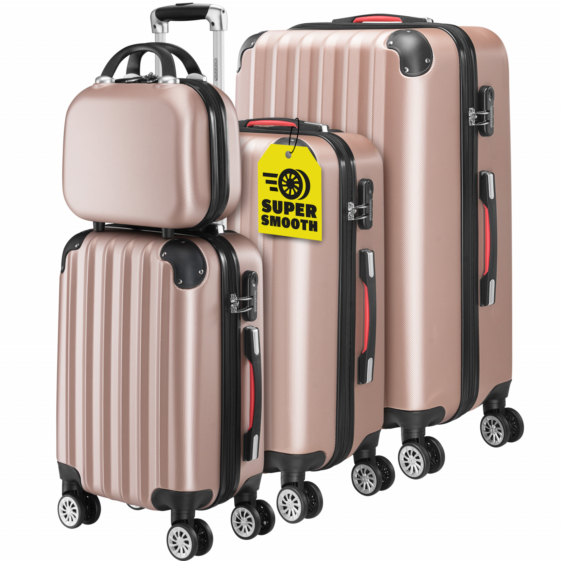 Hartschalenkoffer Set 4-tlg mit Zubehör Rollen 360º Rosé ABS