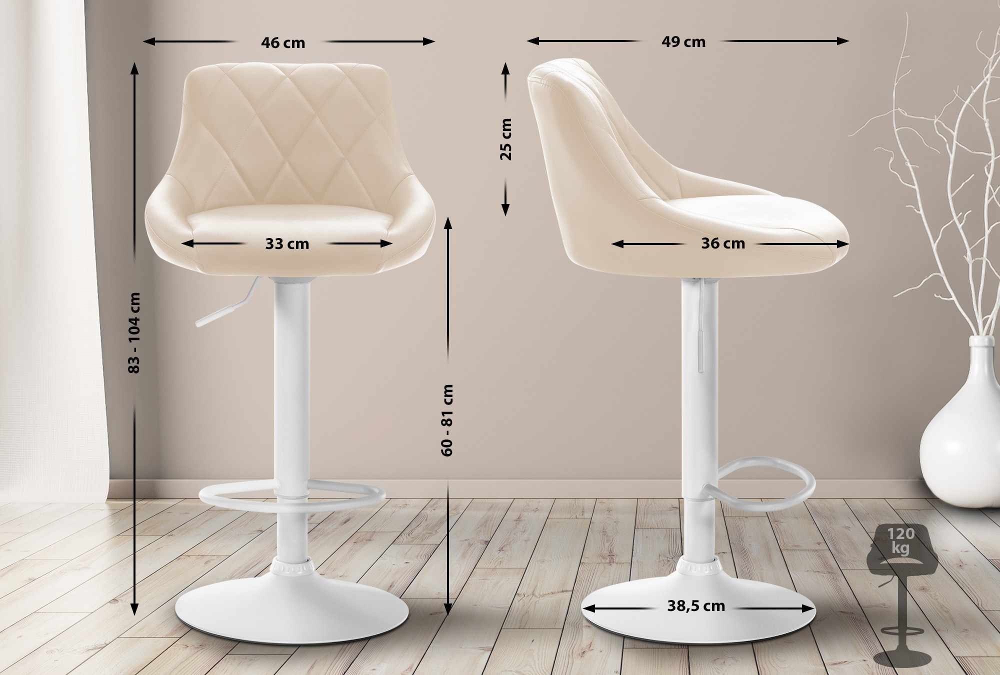 Barhocker Lazio Kunstleder weiß, creme