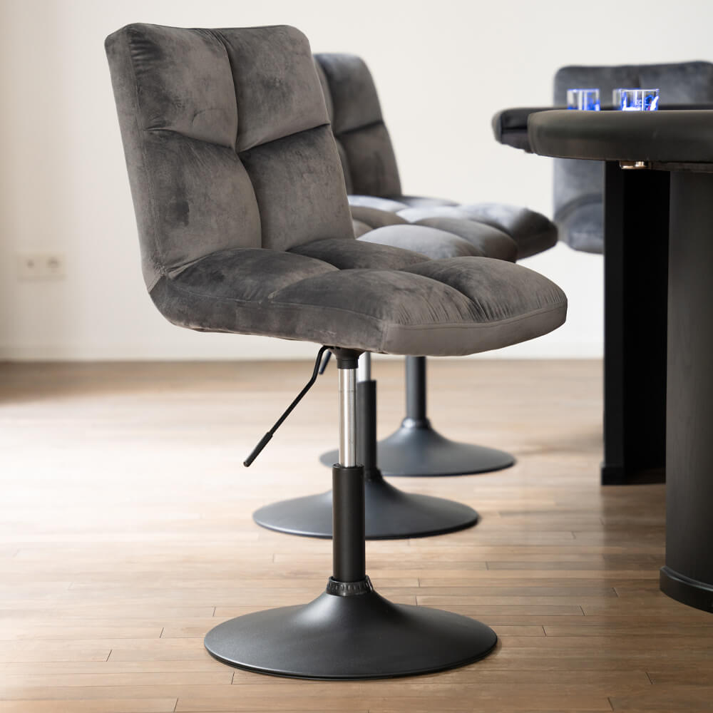 Barhocker höhenverstellbar 4er Set ACE - Samt Hellgrau