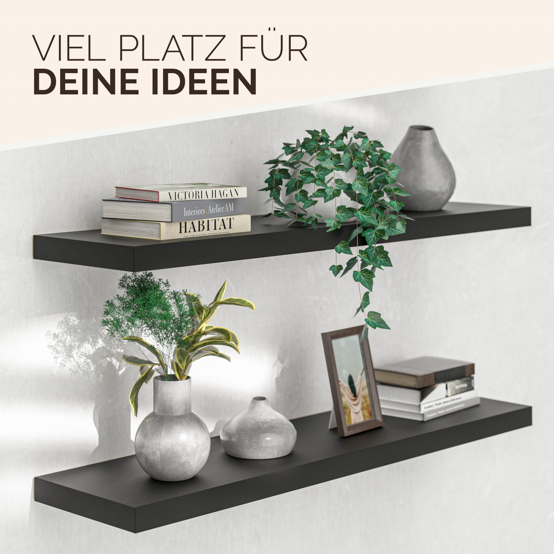 Wandregal Schweberegal 90cm Schwarz + Halterung