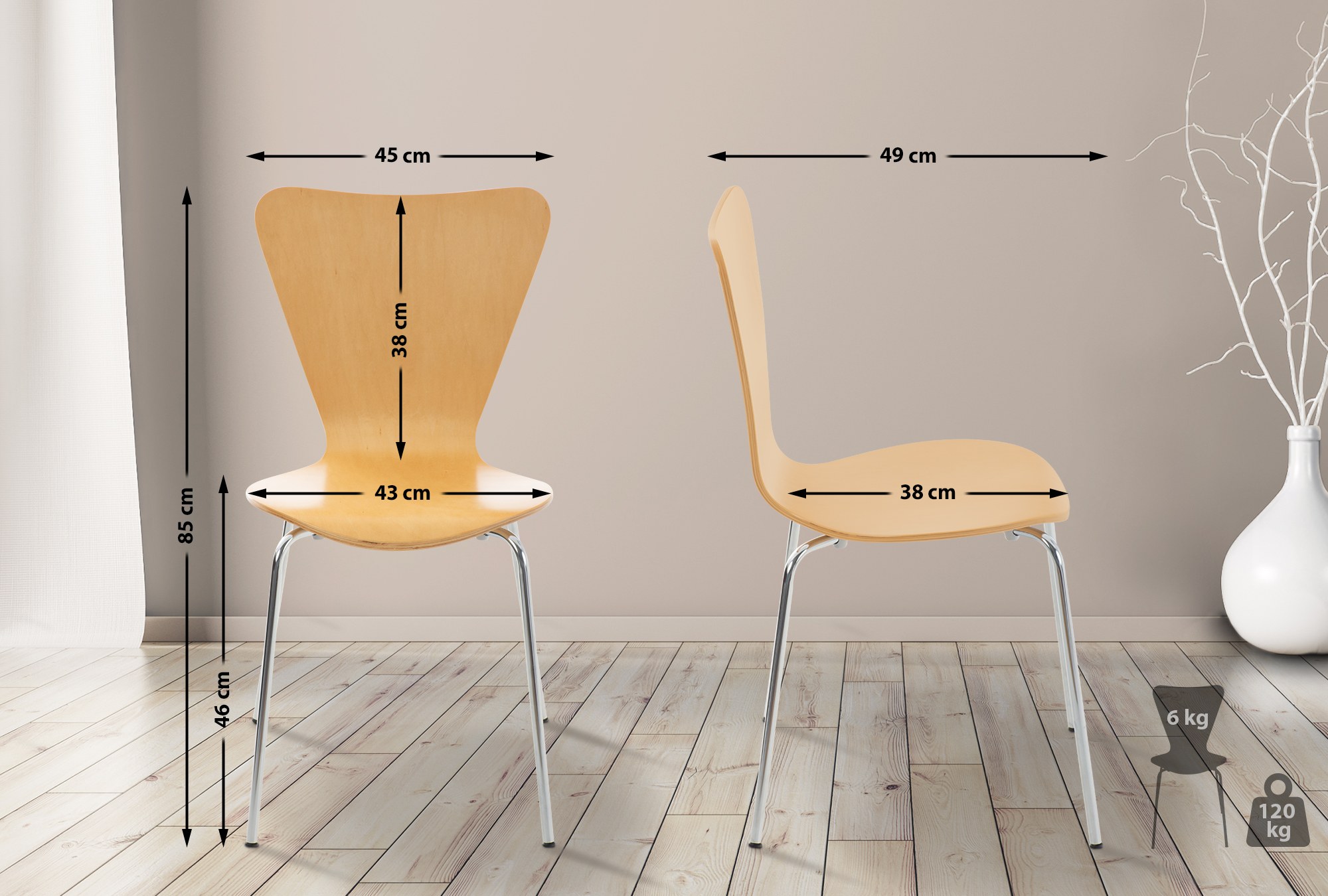 4er Set Besucherstuhl Calisto, natura