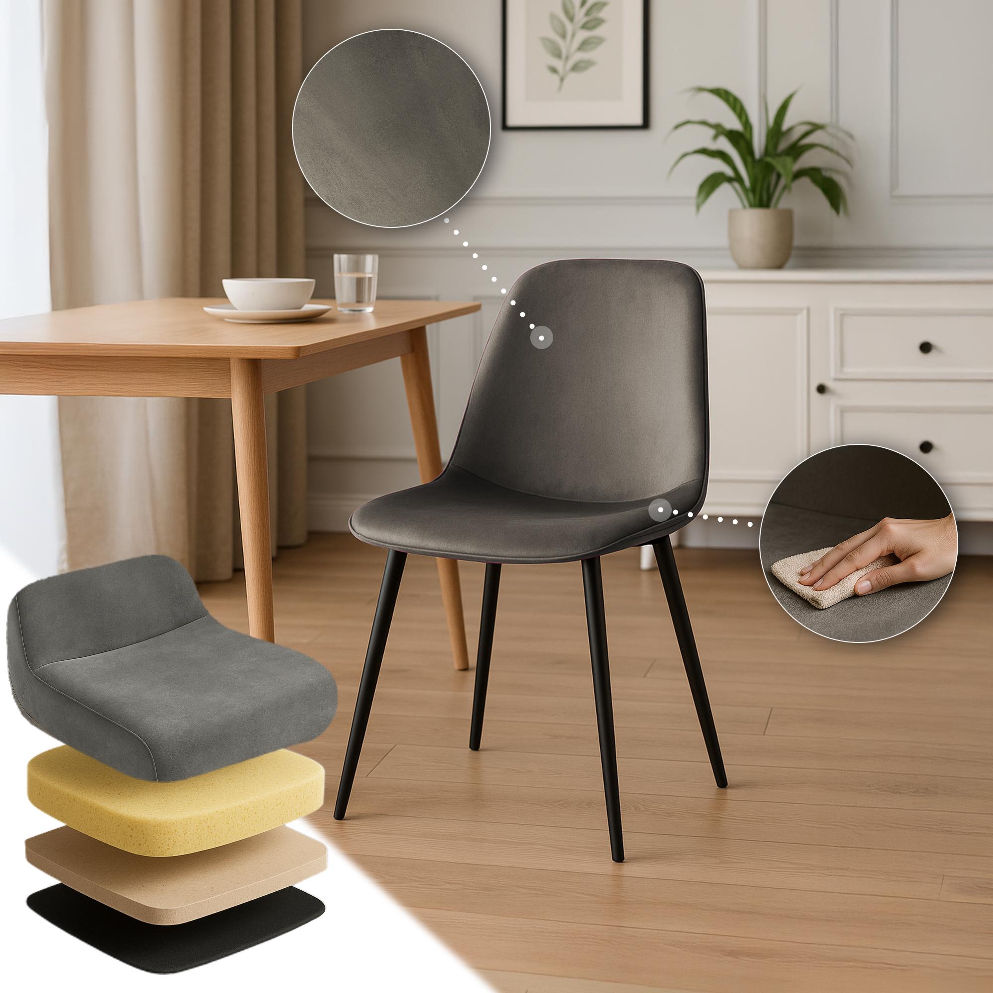 2er Set Esszimmerstuhl Maryam Samt, anthrazit