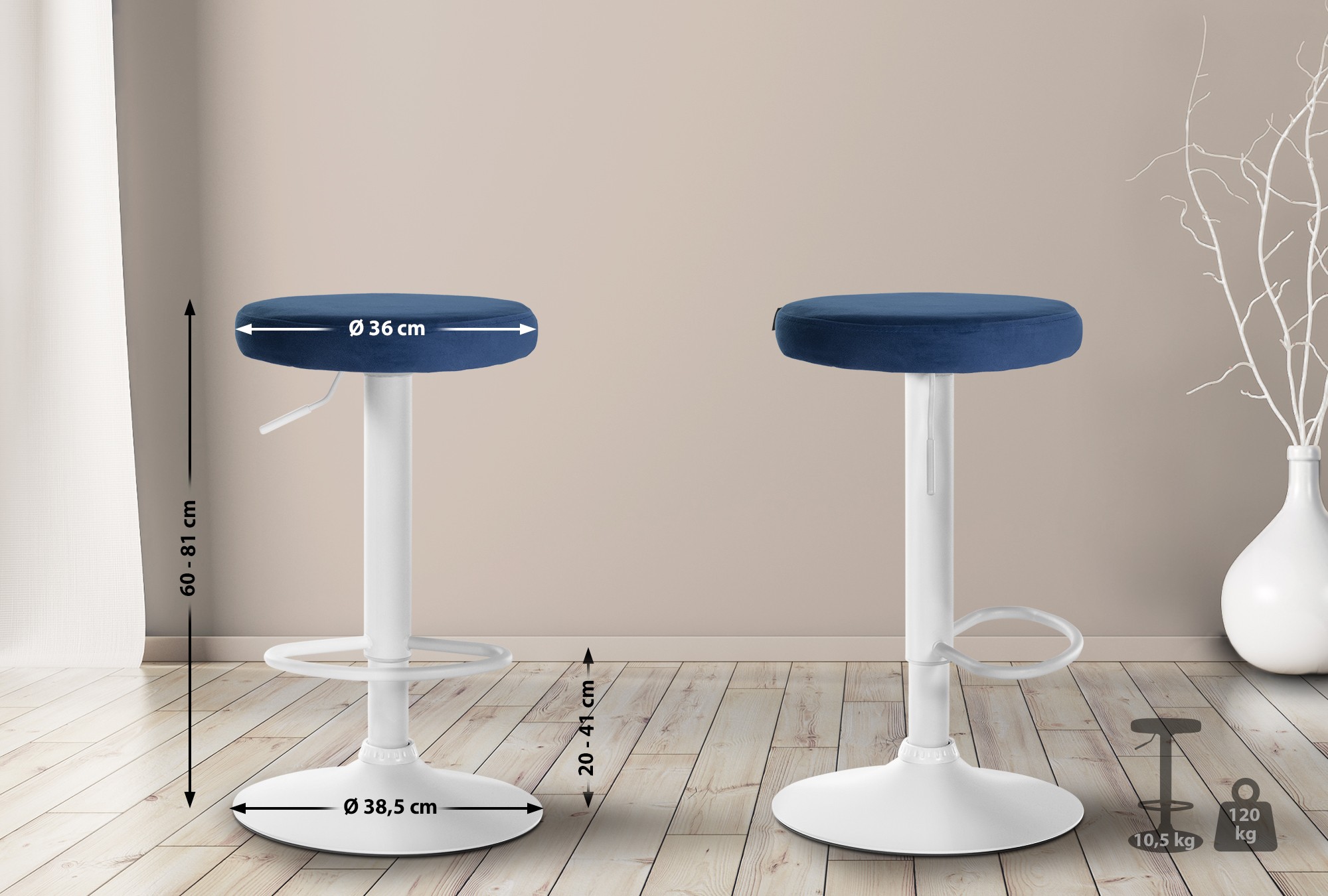 Barhocker Ponte Samt weiß, blau