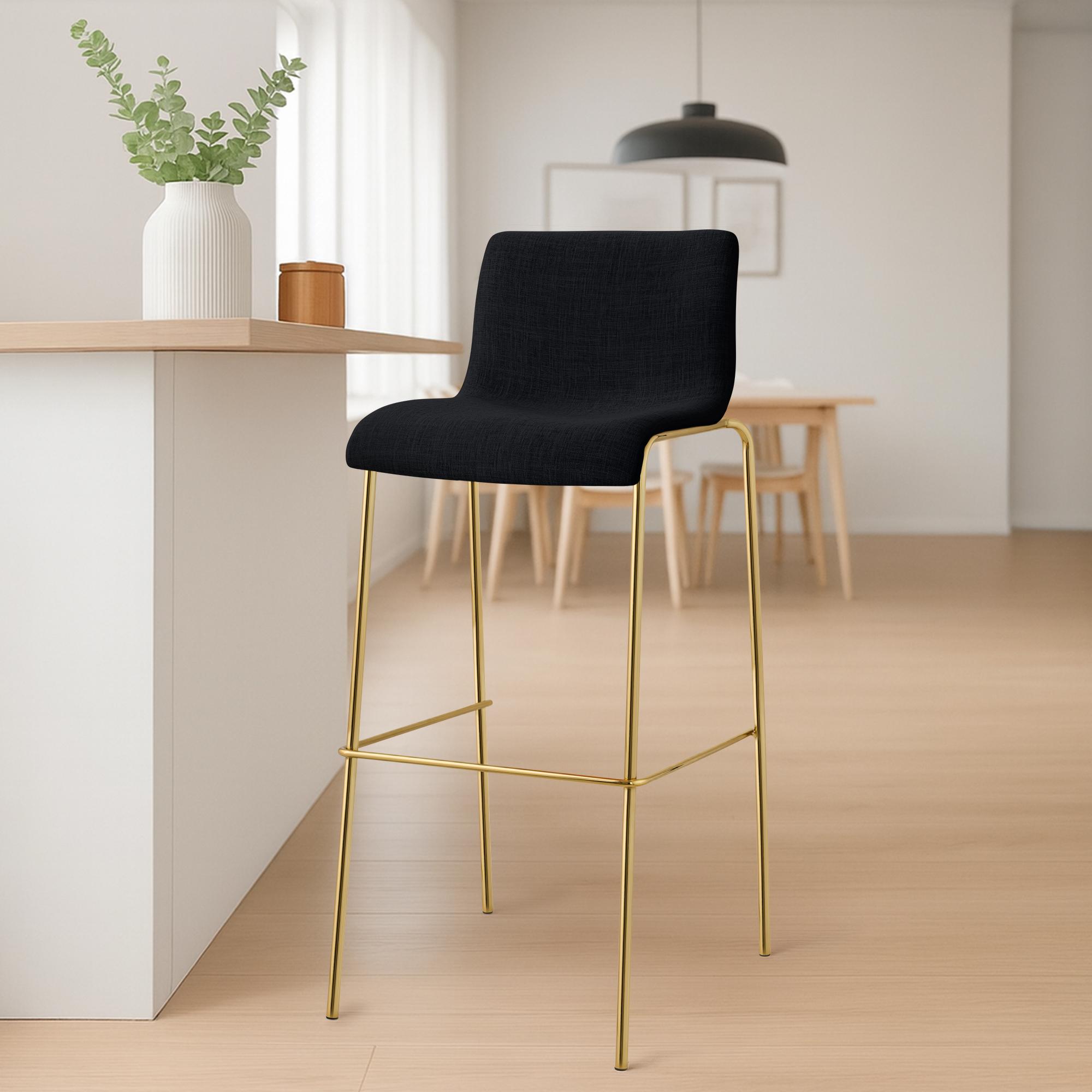 2er Set Barhocker Hoover Stoff 4-Fuß Gold, schwarz