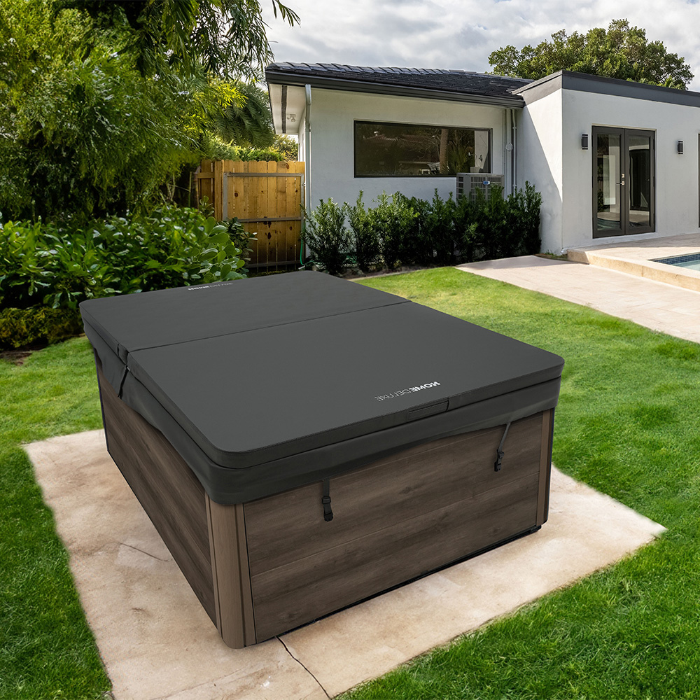 Outdoor Whirlpool mit Treppe und Thermoabdeckung WHITE MARBLE Nussbraun - 210 x 160 cm für 3 Personen