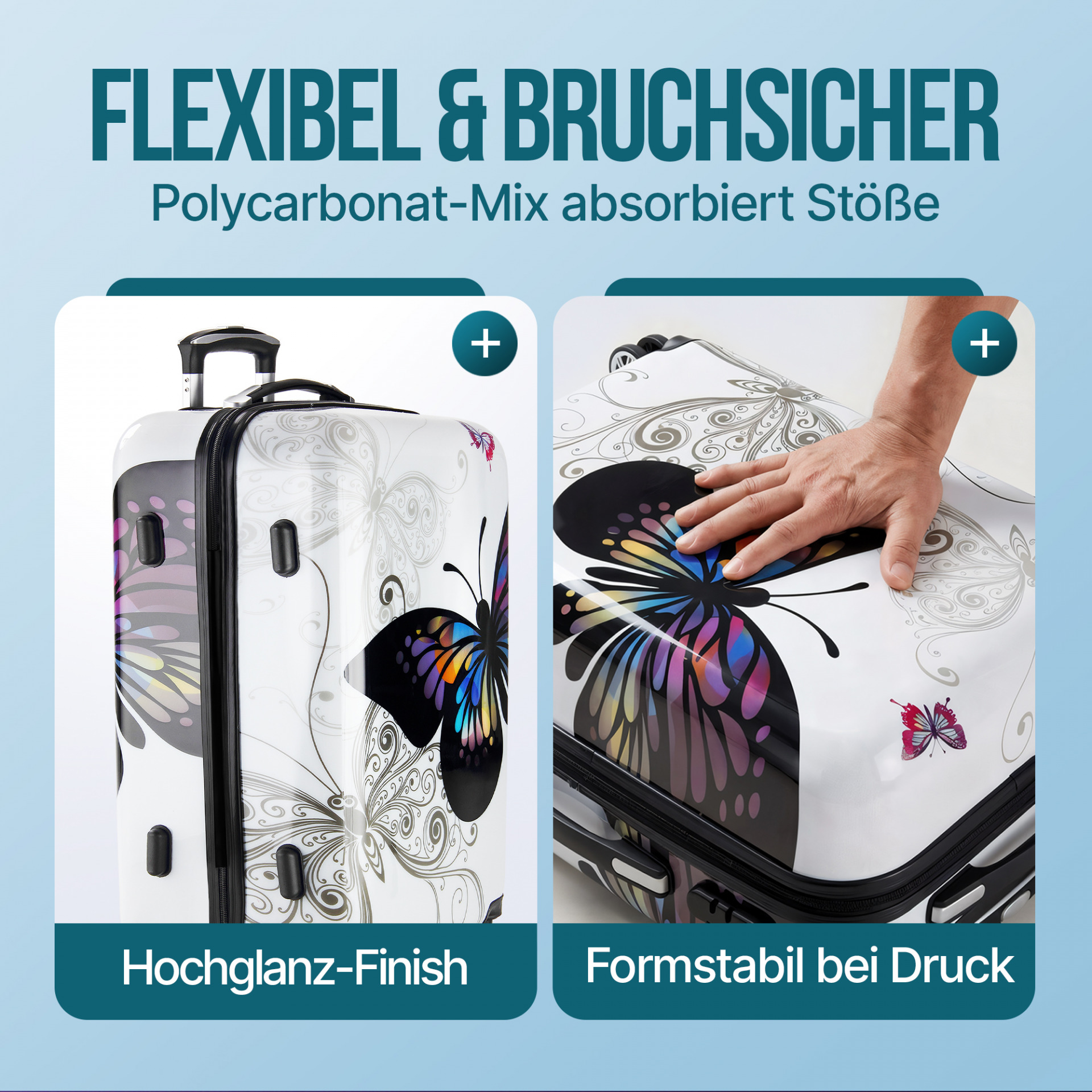 Hartschalenkoffer Rollen 360º Reisekoffer Butterfly Polycarbonat 98L